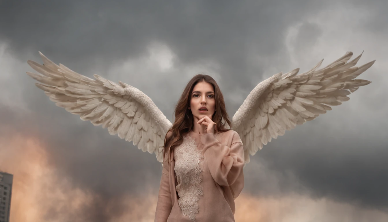 La mejor calidad, Obra maestra, ultrahigh resolution, (realistic photograph:1.4), surrealismo, dream-like,FusionArt, angel caido malvado femenino con alas enormes de fuego tirado en el suelo, en una ciudad apocaliptica en llamas, mirando a la camara, Magia de sombras, Control de la oscuridad, sigilo, Shadowstep, Hechizos de umbral, Cuchilla oculta,
