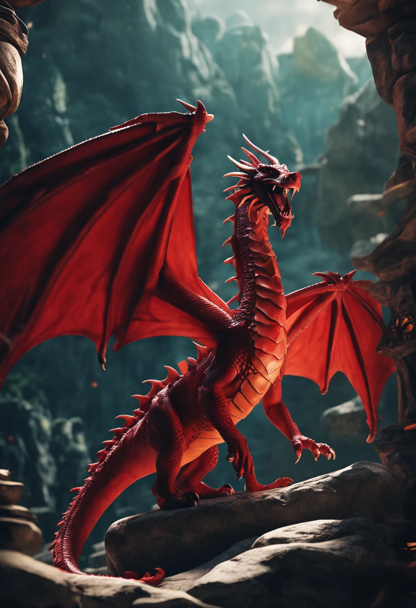 best quality, a stunning artwork of a beautiful red dragon, intricately detailed, (best shadow), elegant, volumetric lighting