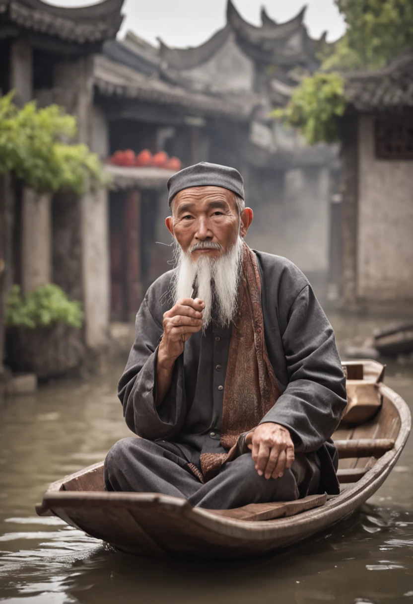 Jiangnan Water Town,solitary boat,old man,willowy,Drizzle,lotus flower,the street,horses,Traders,bazaars