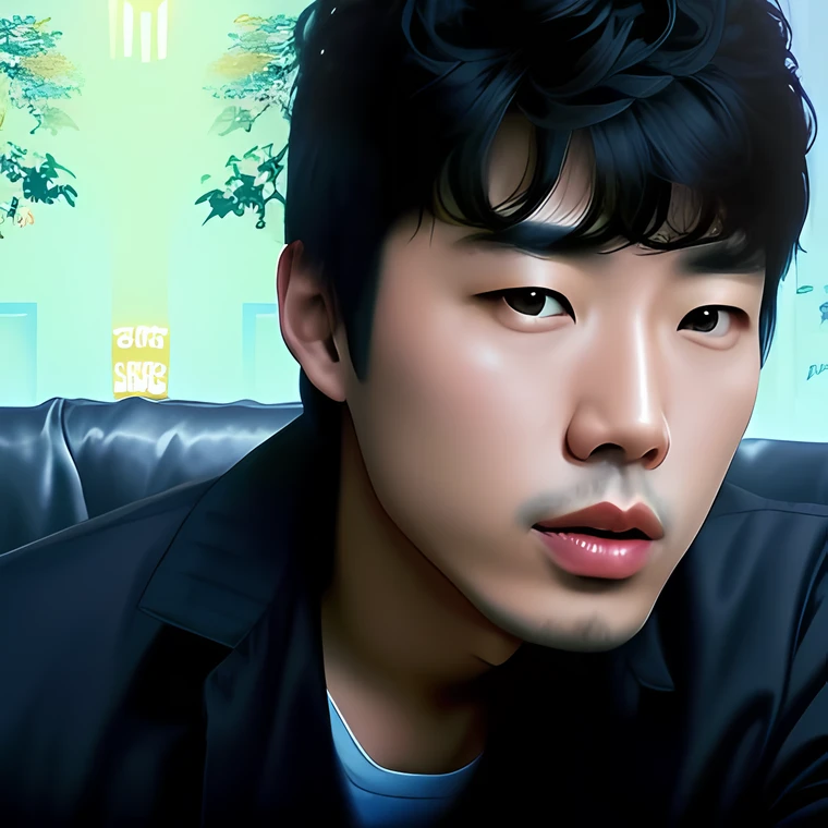 there is a man sitting on a couch with a remote control, wan adorable korean face, hong june hyung, kim jung giu, young wan angel, hyung tae kim, hyung tae, kim jung gi, South Korean male, kanliu666, young cute wan asian face, xintong chen, jin shan, seseon yoon, jung gi kim