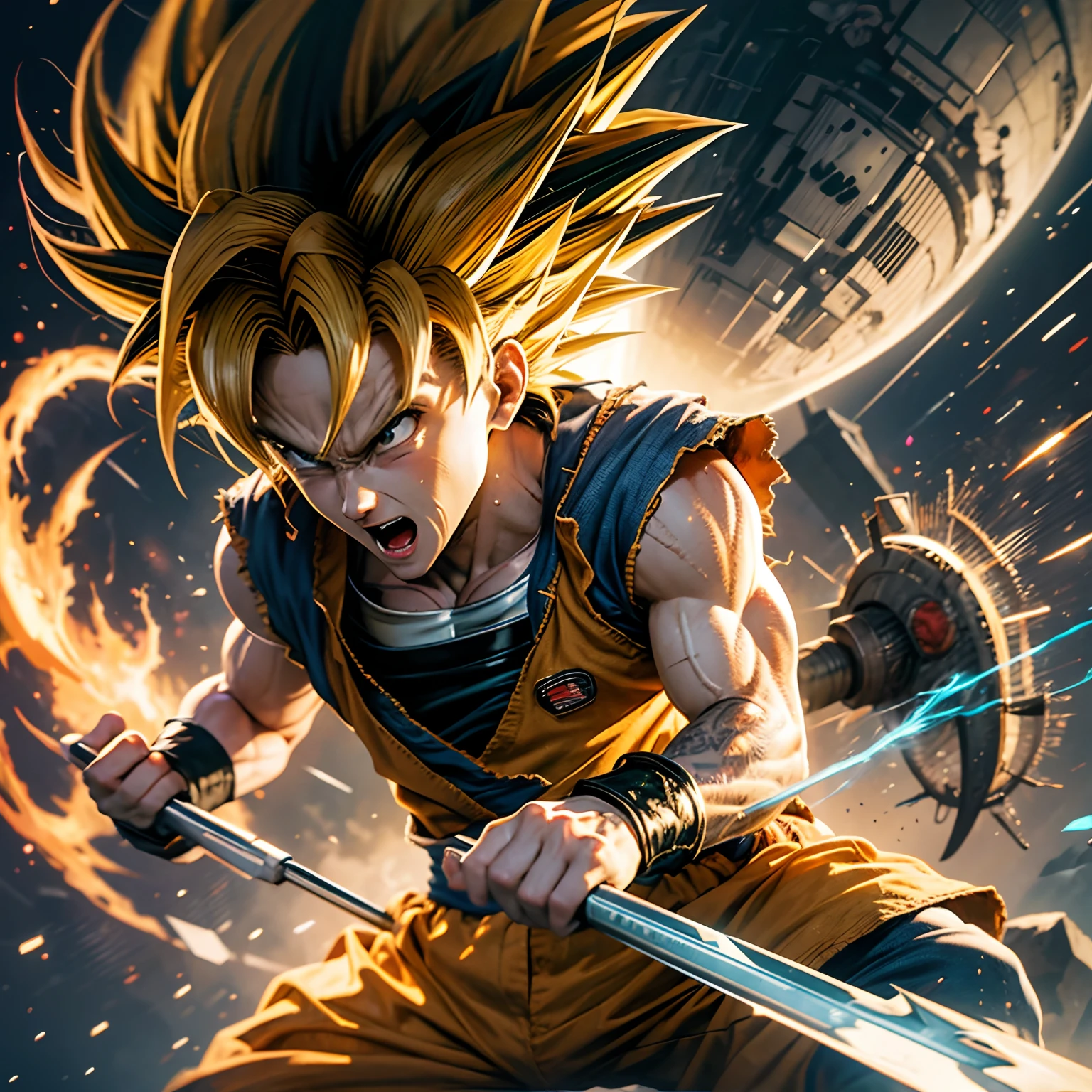Super Saiyan Goku, avec des traits du manga Akira Toriyama