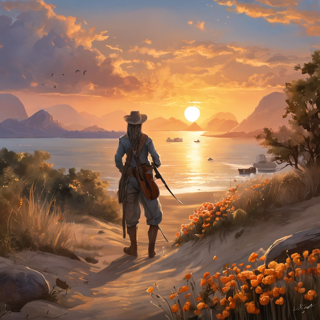 a guitar leaning against a bouquet of roses on a beach sunset, clouds, wind, lightning, snowy mountains, moon, shooting stars, trees, lakes, success, achievement, support, sunset, looking into the distance, circle, by Pascal Blanche Rutkowski Repin Artstation Hyperrealism Painting Art Concept of Detail Character Design Matte Painting, 4k resolution slide runner, cinematic, 4k, epic Steven Spielberg film still, sharp focus, emitting diodes, smoke, artillery, sparks, racks, power unit system, motherboard, by pascal blanche rutkowski repin artstation hyperrealism painting detailed concept art, perfect composition, beautiful detailed intricate insanely detailed octane render trending on artstation, 8 k artistic photography, photorealistic concept art, soft natural volumetric cinematic perfect light, chiaroscuro, award - winning photograph, masterpiece, oil on canvas, raphael, caravaggio, greg rutkowski, beeple, beksinski, giger