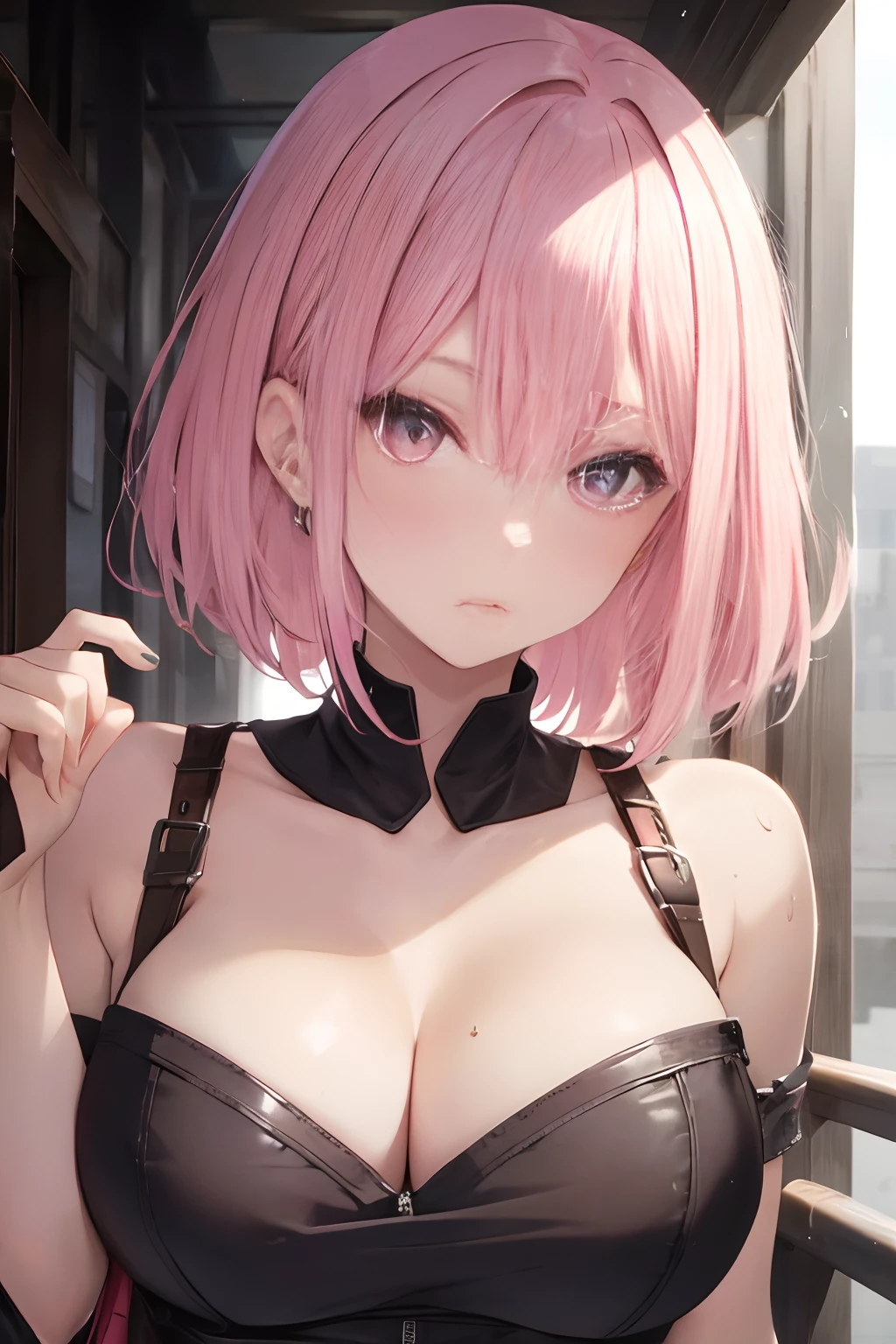 pink hair, eyes big and sexy