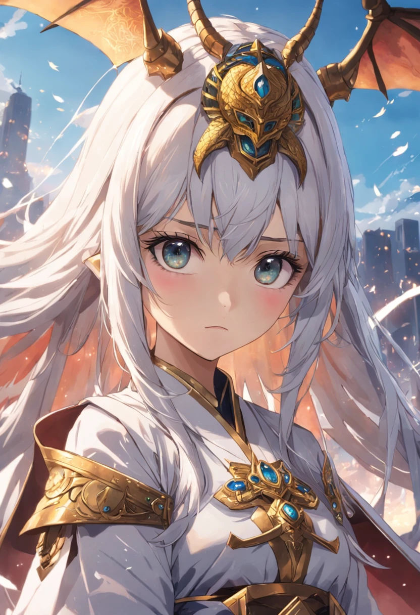 （tmasterpiece，top Quority，best qualtiy，offcial art，Beauty and aesthetics）（Kizi）（Extremely detailed eyes）（s the perfect face）（Gold thread white cloak）（Carrying a weapon on his back，Has a dragon pattern）