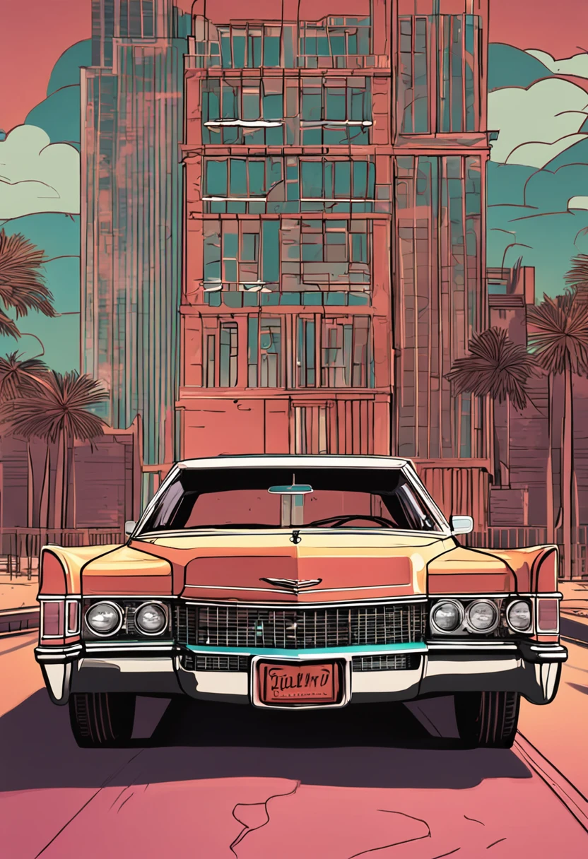 best quality, cadillac deville 1970 intricately detailed,  volumetric lighting