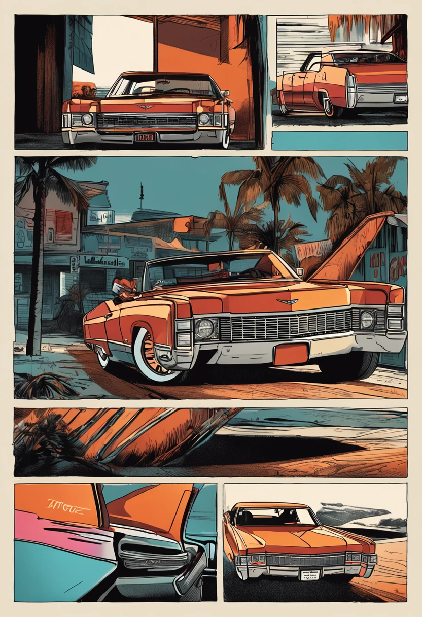 best quality, cadillac deville 1970 intricately detailed,  volumetric lighting