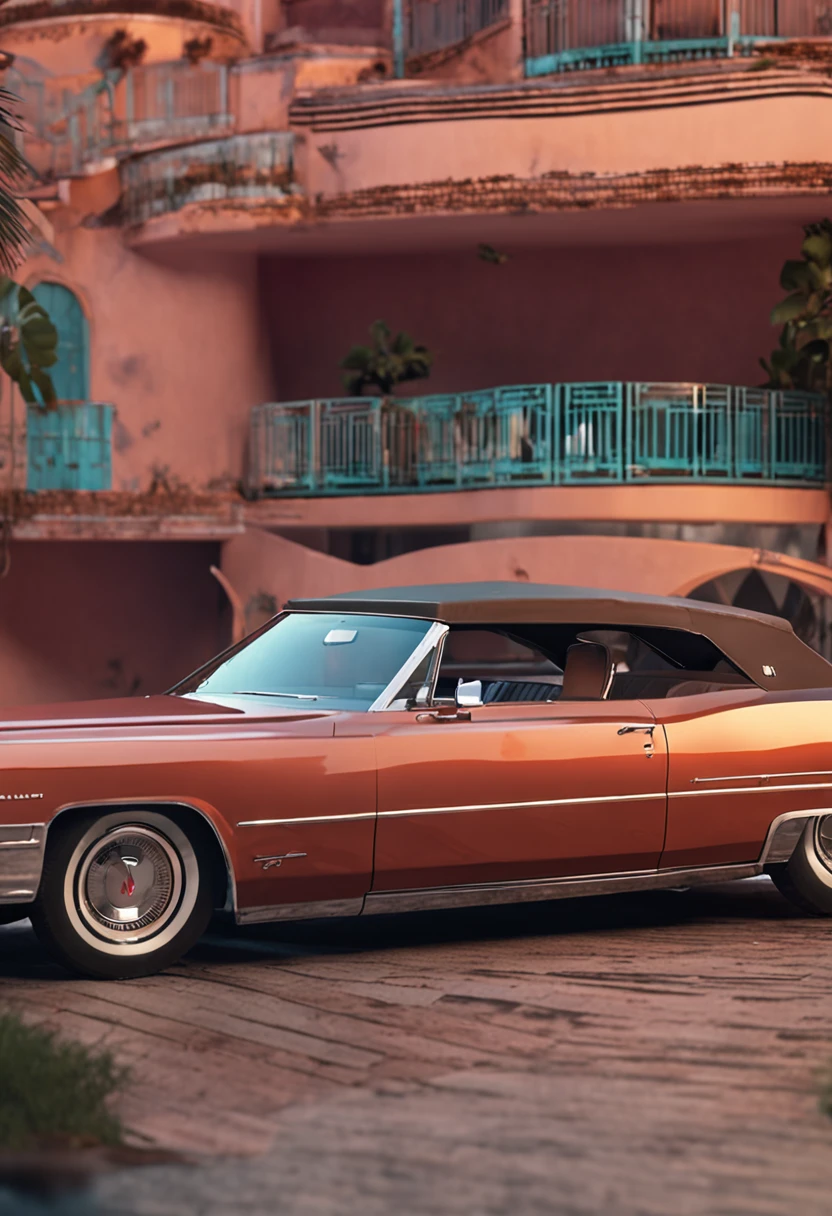 best quality, cadillac deville 1970 intricately detailed, volumetric lighting