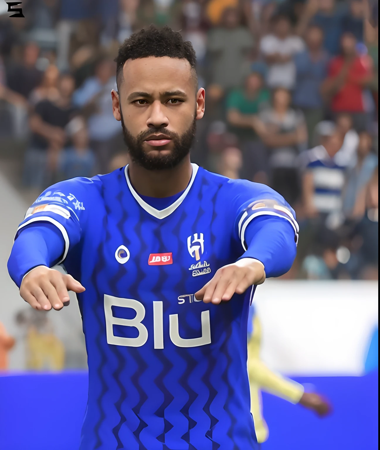 arafed image of a soccer player in a blue uniform, 2022, 2 0 2 2, neymar in gta v, 2023, 2 0 2 3, 8 k realistic hyper detailed, 16k upscaled image, ssao 8 k, hyper realistic content, super realistic gritty, added detail, inspired by Willian Murai