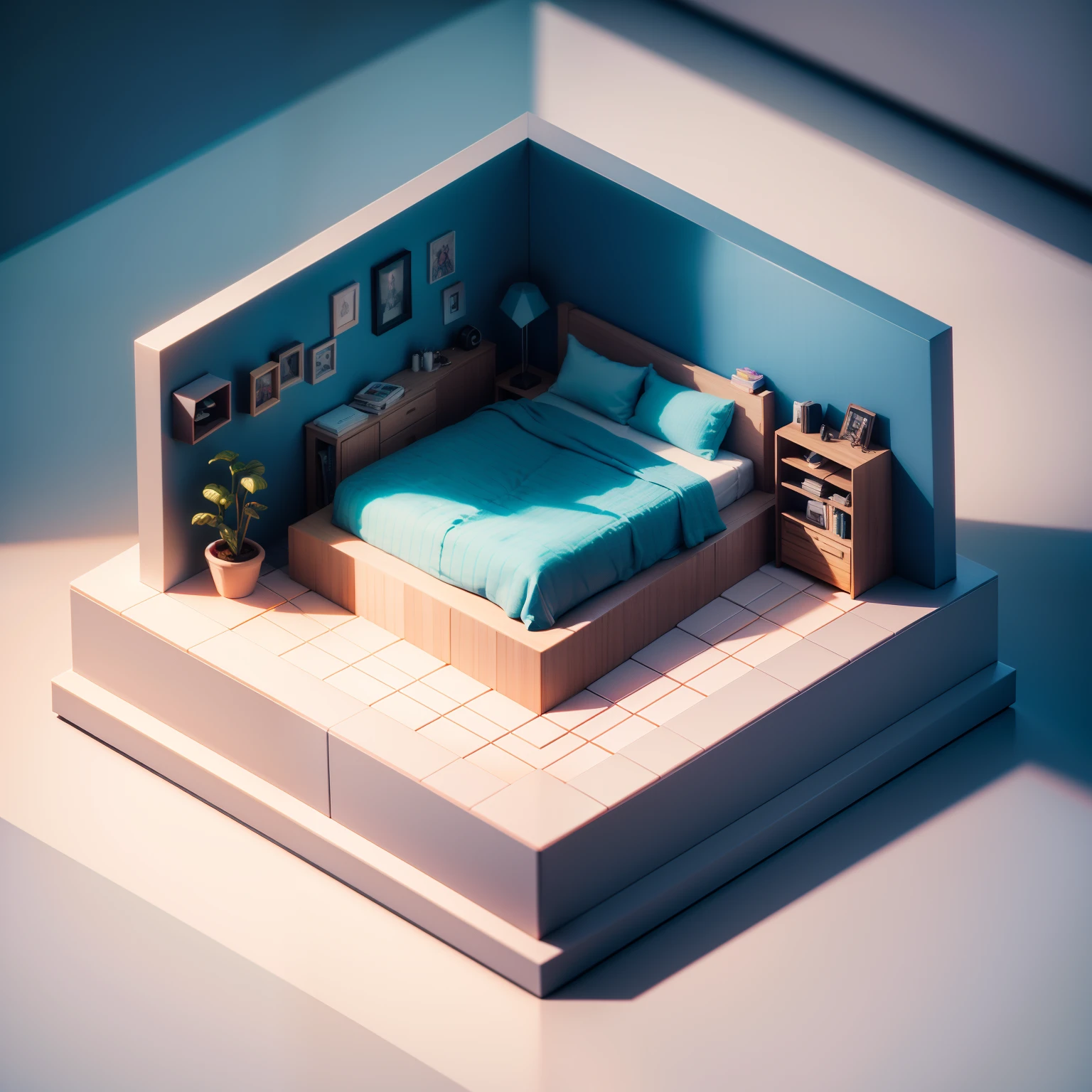 "(isometric perspective:1.5),(Estilo Pixar:1.2),There is a bed in the room,Pinturas de parede,Modelagem 3D,armario de canto com portas de correr de espelhofundo rosa,global ilumination,Traching de raias,HDR,renderizado,unreal render,melhor qualidade,8k,"