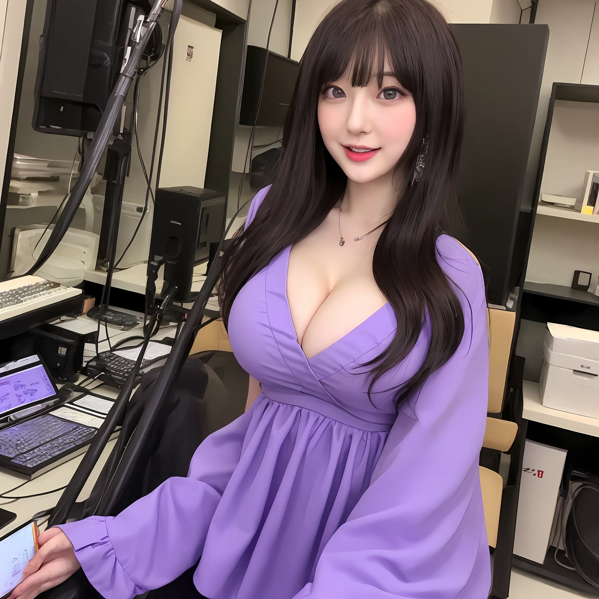 22 year old beautiful Japan female announcer。Colossal tits。Purple blouse。News coverage in the news bureau。