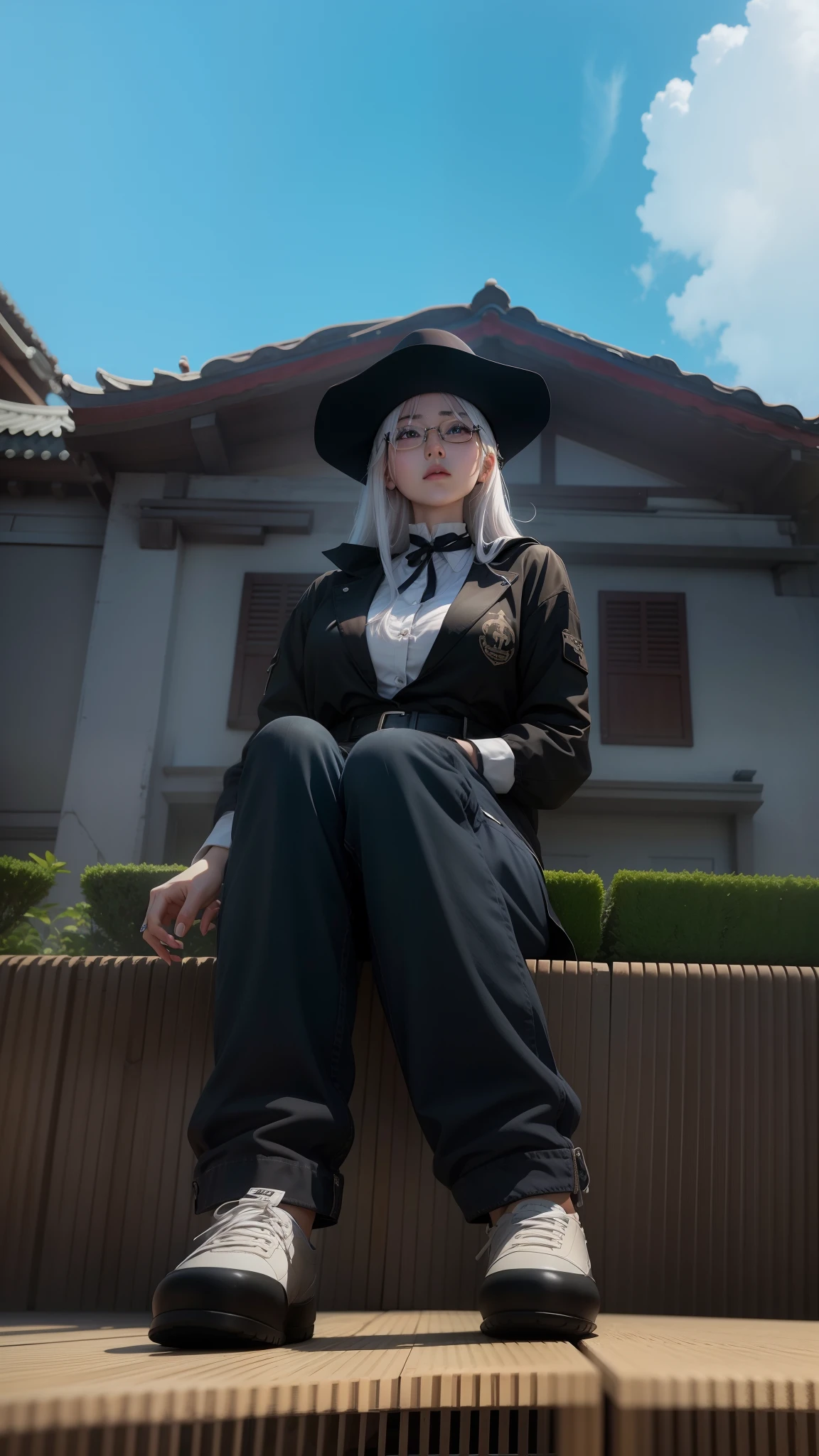 Anime, 1girl, 8k quality, Korea, (photorealistic), Wear round glasses, beautiful,white hair
