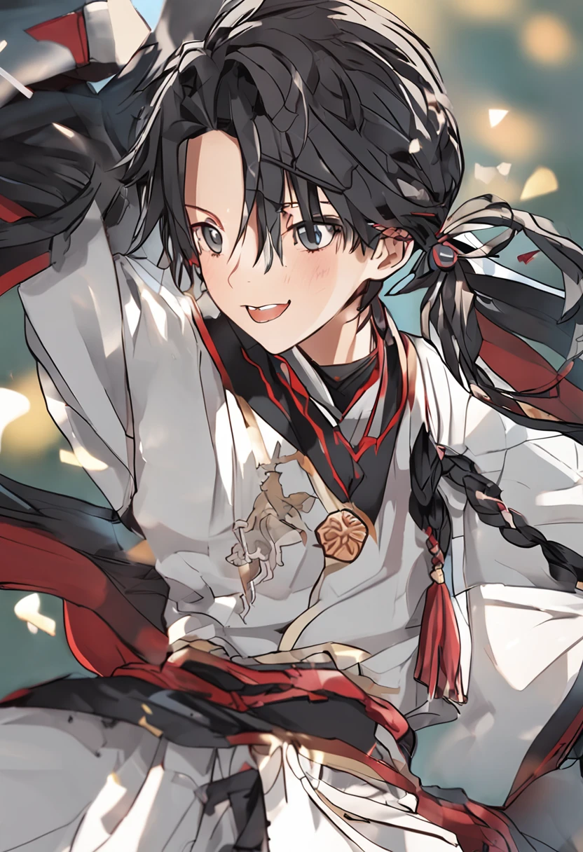 Libido boy,HighestQuali,extremely detaile,Youthful,Sword-eyed stars,Tribal Junior,,Young man,cool guy,Ancient wind,vivaciousness,child,Libido boy,Gorgeous light green robe,Black Chinese style high ponytail,Black eyes,Sunny and cheerful,Young man,Black hair,s delicate face,sharp sharp eyes,Clear eyebrows,Kind expression,Fluttering hair,Flowing sleeves,Ancient style,Wind dance pose, Long flowing black hair flowing out,Messy hair,Qi Yu Xuanang,looking at viewert,(tmasterpiece:1.4),(best qualtiy:1.4),(The composition is perfect),high-definition depiction,8K,The polar composition of the film,Cinematic lighting,Cinematic texture,Strong sense of atmosphere