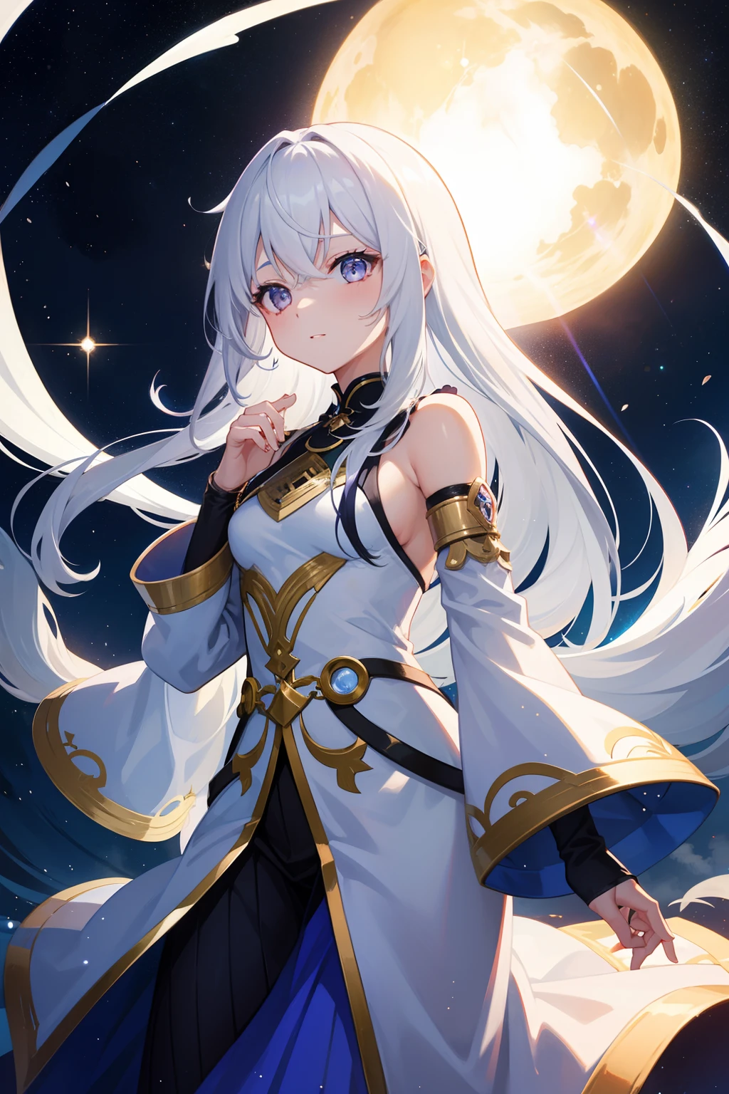 girl with、lanthanum、glitters、natta、komono、white  hair、Akame、nigh sky、kosmos