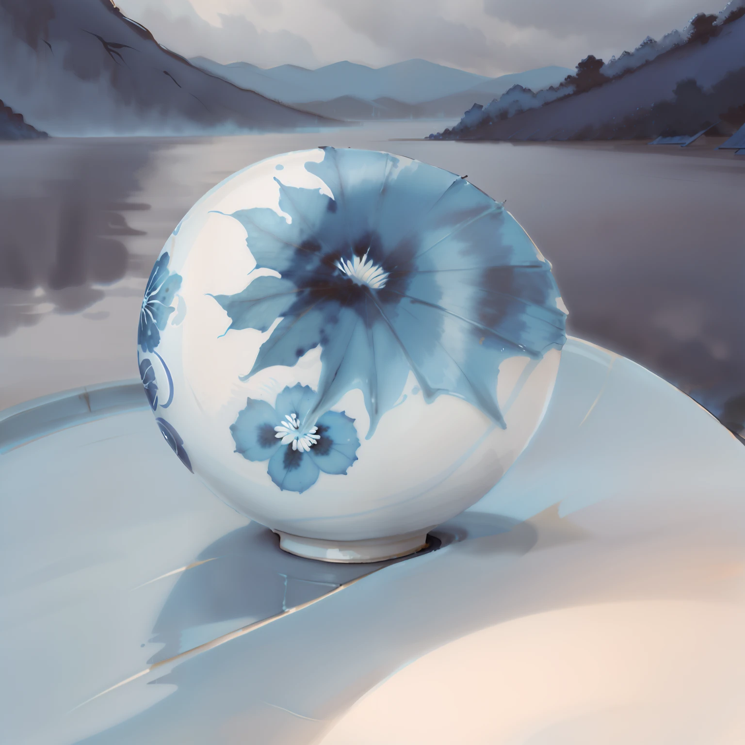 Blue and white porcelain,lakeside,Rain,Close-up