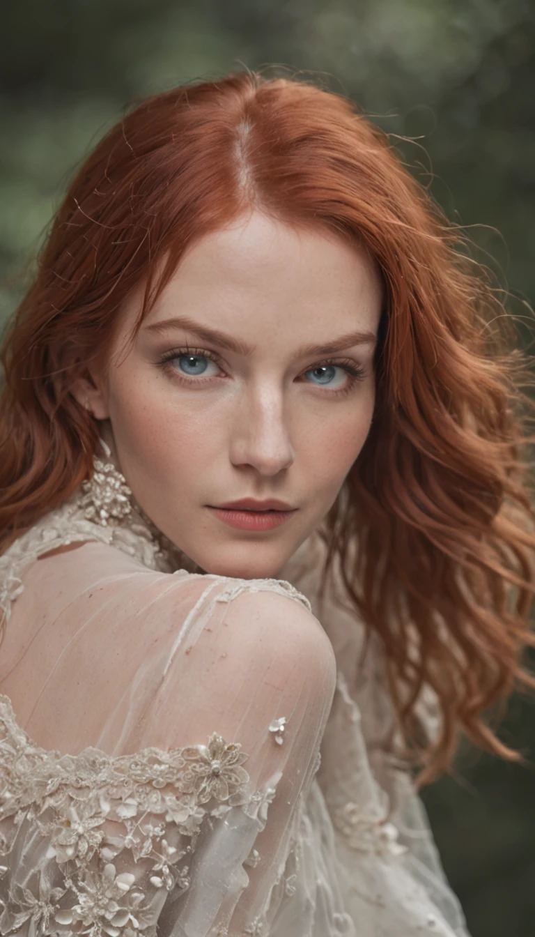 Zara'el is a 40-year-old woman with fair skin, and her red hair seems to radiate the energy of the stars. Her deep blue eyes, mysterious and vast, mirror the boundlessness of the universe and the determination of someone who fearlessly explores it.