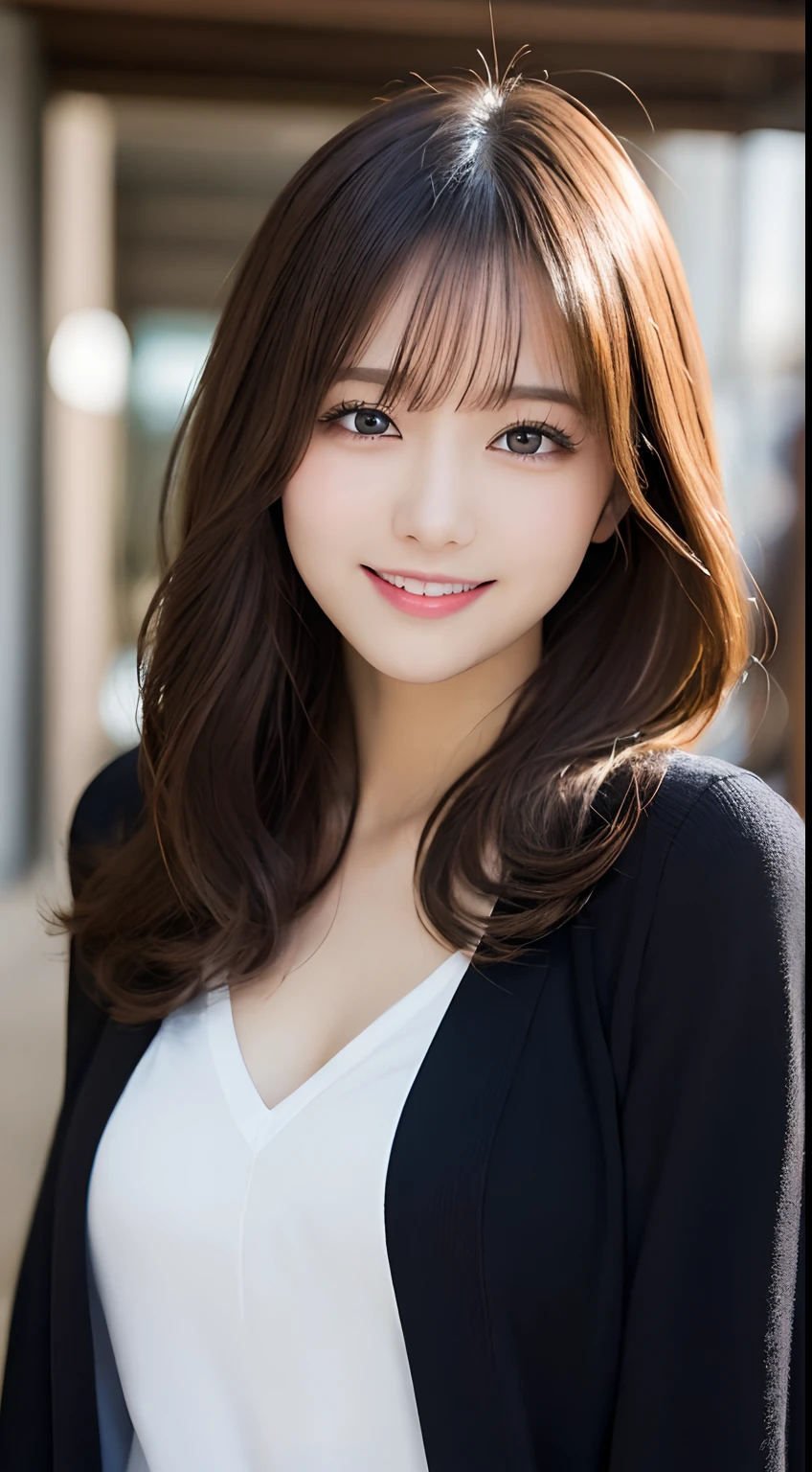 masutepiece, Best Quality, Illustration, Ultra-detailed, finely detail, hight resolution, 8K Wallpaper, Perfect dynamic composition, Beautiful detailed eyes, doress,Medium Hair, mid-chest, Natural Color Lip, Random and sexy poses,Smile,Osaka，20 years girl，Cute