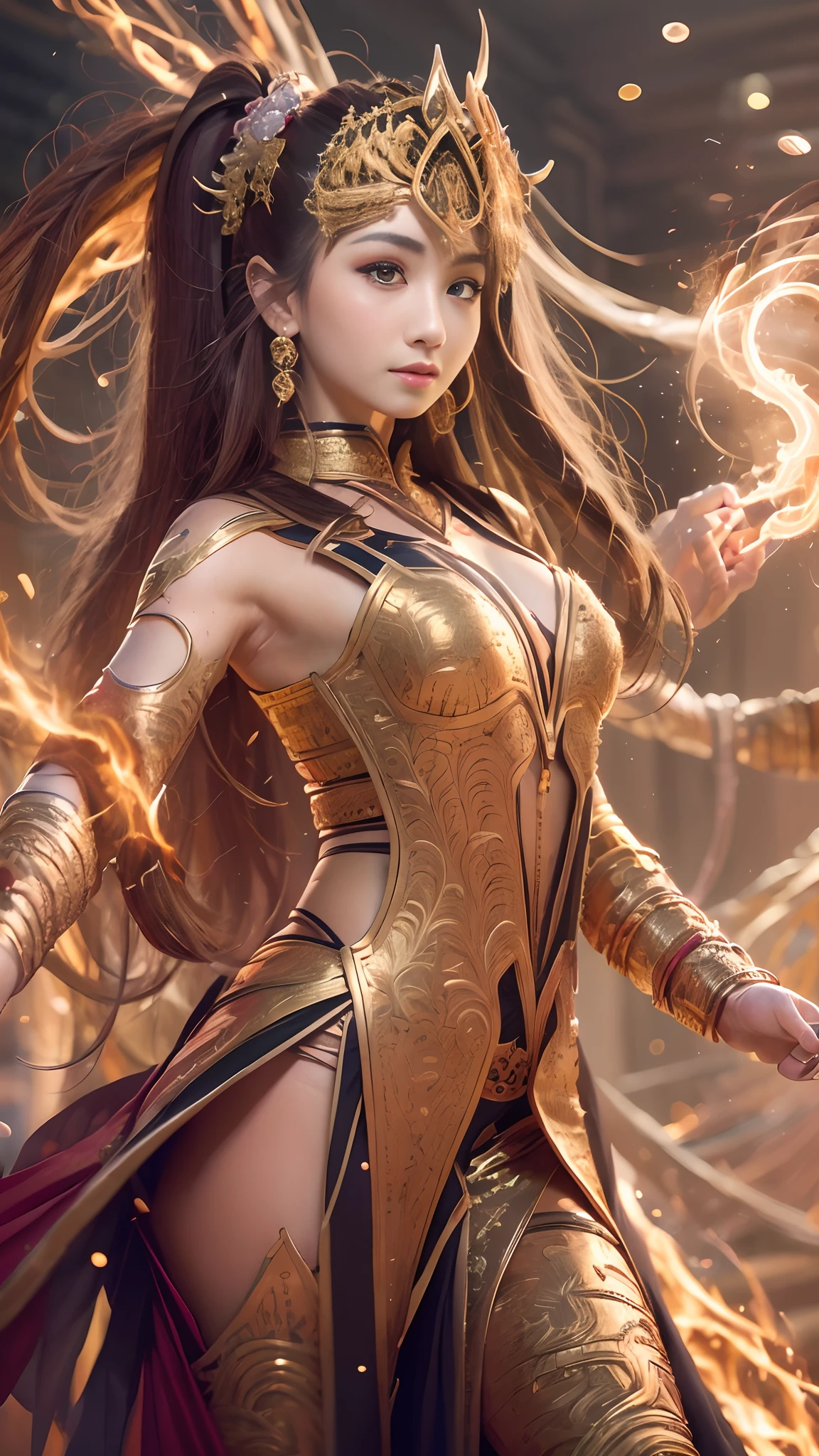 masterpiece, best quality, Sony a7 V mirrorless camera with wide angle lens f/1.8 aperture photographic full body shot, of a stunningly beautiful female mage casting a magical spell with (her clenched fists emitting a magical, electric-golden aura:1.5).  She had white hair, dazzling, (expressive, vibrant, green eyes):1.6, reflecting light(light effect), ((flawless) supple lips), (large breasts), (a toned midriff), (firm perfect legs), thighs, thighs, thighs, (superb, slender calves), (cute flawless feet1.39), and ((tattoos)). She is wearing a revealing, intricate, weaving, zentangle inspired gown of silk and lace, with pearls, and twisting silver and gold fastners and buckles, and a diamond and emerald studded crown, standing at the front of a elaborately detailed, awe-inspiring, mirrored wall of reflective moving water, Artstation contest winner, fantasy art, goddess. extremely high detail, hyperdetailed fantasy character, 8k high quality detailed art, extremely detailed goddess shot, intricate wlop, hyperrealistic fantasy art, digital fantasy art ), karol bak, UHD, detailed fantasy artcinematic movie still, masterpiece, best quality, absurd resolution, 8k, ray tracing, HDR, UHD, volumetric lighting, Unreal Engine 5, Unity Engine, Blender, octane render, exquisite composition and detail:1.4, exceptional lighting and shading:1.38, shallow depth of field, low angle, ominous mood, sharp focus, (facing the viewer,  casting a spell with magical golden:1.44 lightning:1.4 crackling around her outstretched fists):1.4 repeat positive prompts, repeat negative prompts