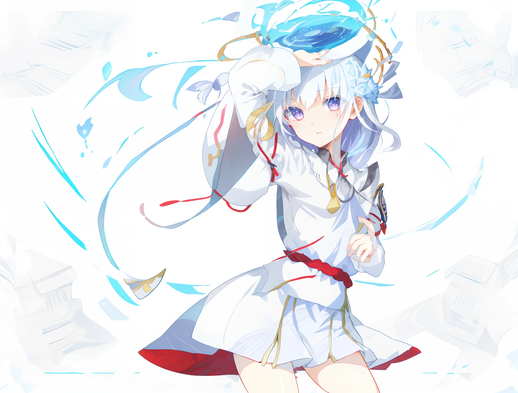 Anime girl in white dress and blue hat, white-haired god, cirno touhou, from touhou, 《Ghost Wind Special Assault Team》The art of pixels, Official artwork, cirno, zerochan art, style of anime4 K, white cyan, Digital art on Pixiv, touhou character, cirno from touhou, white hair floating in air