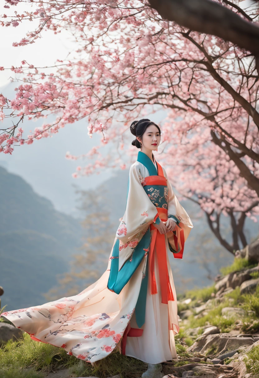 Miss Hanfu,Elegant literature,Fresh and natural,Flowers,The costumes are gorgeous,Exquisite details,Bright soft light,Gentle smile,Pastel tones,The breeze is blowing,Ancient rhyme.