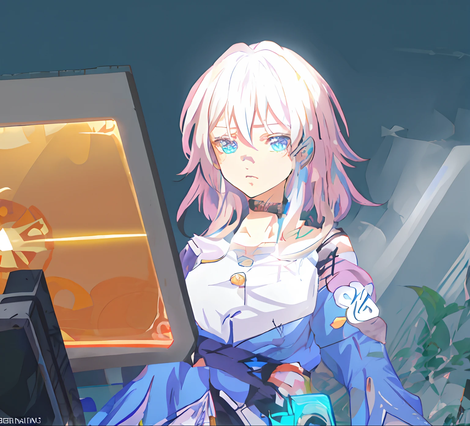 Anime girl with long hair and blue eyes holding camera, Ayaka Genshin impact, ayaka game genshin impact, A scene from the《azur lane》videogame, Keqing from Genshin Impact, Genshin impact's character, fate grand order, zhongli from genshin impact, 《azur lane》role, azur lane style, Genshin Impact