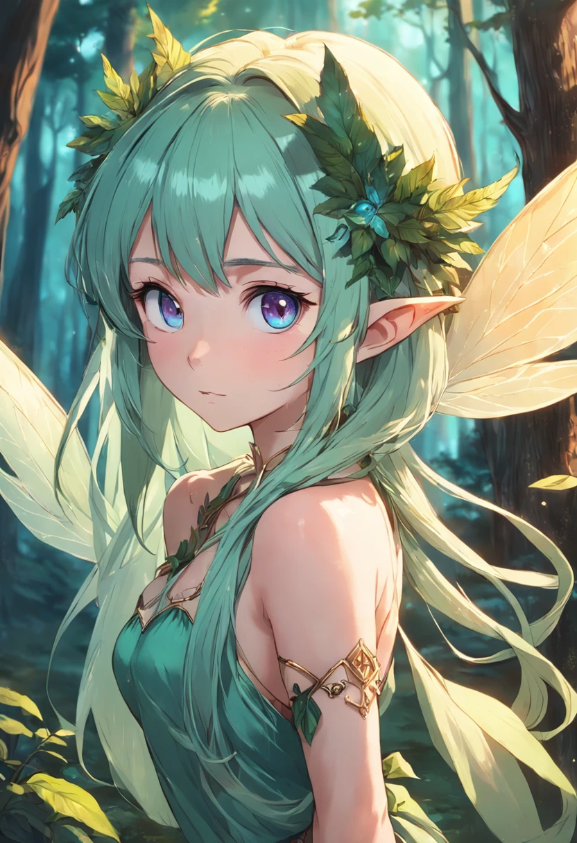 a beautiful elf girl、Fairy feathers、in woods
