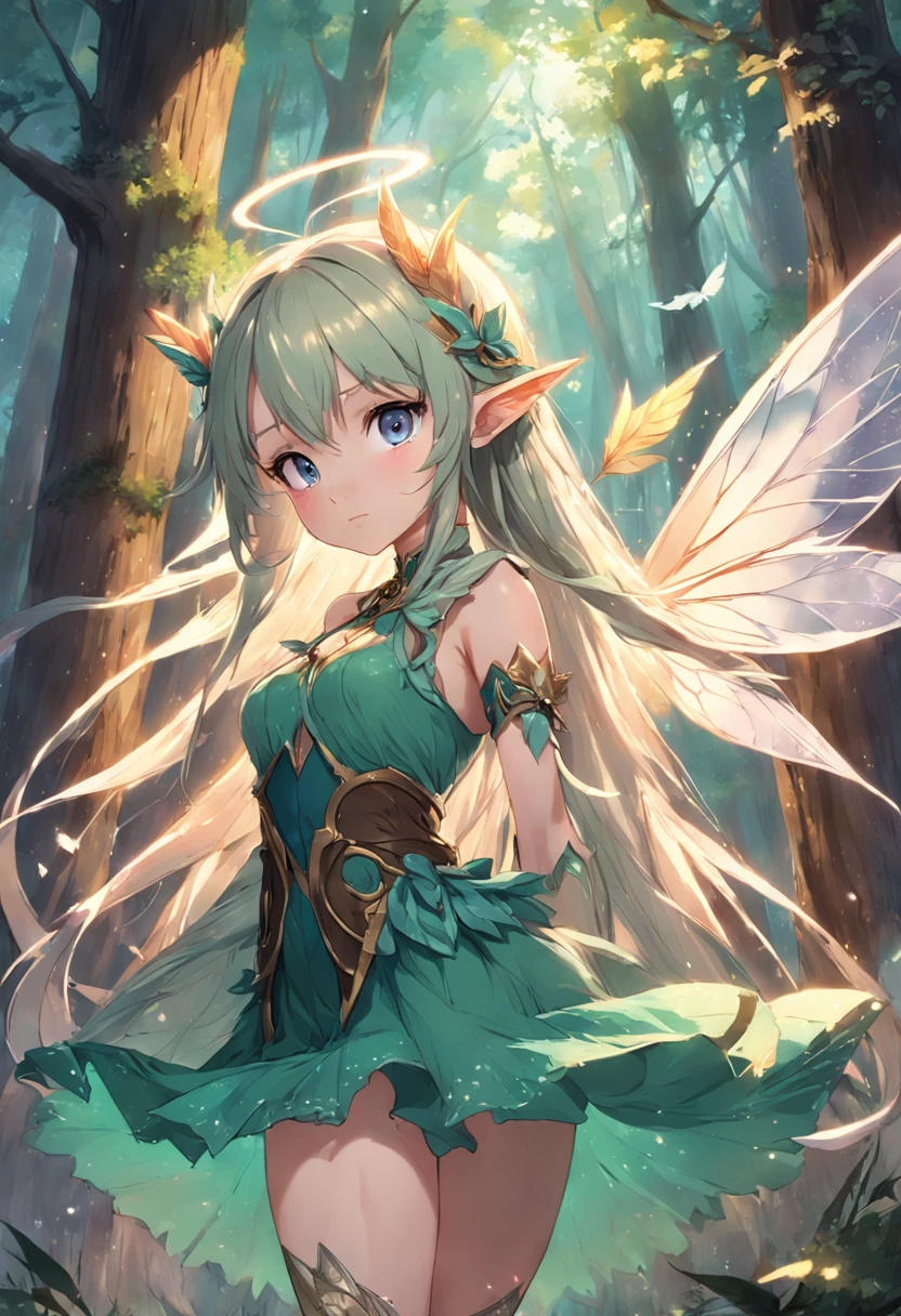 a beautiful elf girl、Fairy feathers、in woods