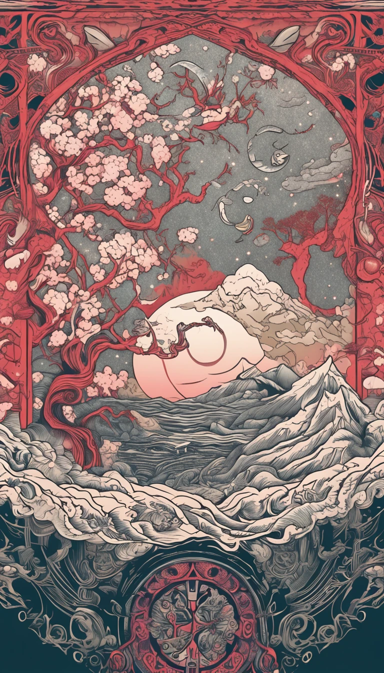 Yin & Young Perfect Symbol, Two parts in one art, double exposure, Yin & Yang was vertically split in two, The left side of the paper is the day, Fairies, On the right side of the paper is night, creepy, Complex Asian landscapes, Best Quality, Glittering, craola, by Dan Mumford, Andy Kehoe, 2D, Flat, Cute, Adorable, Vintage, Art on cracked paper, fairytale, Detailed illustration of the storybook, Cinematic, The ultra -The high-definition, detaile, Beautiful details, Mystical, luminism, Vibrant colors, Complex background ::n_ 。.3D, Framebook, Text, typo, low-quality, purah, 2 heads, 2faces, Tiling, poorly draw, ugliness, Poorly drawn face, Extra arms, Extra legs