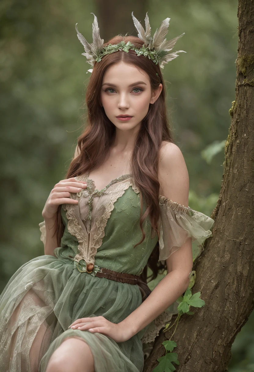 a beautiful elf girl、Fairy feathers、in woods