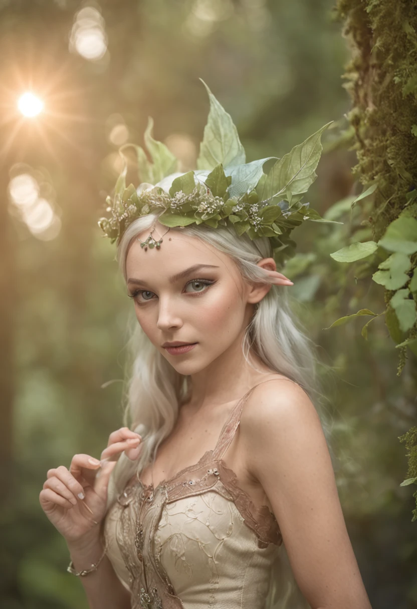 a beautiful elf girl、Fairy feathers、in woods
