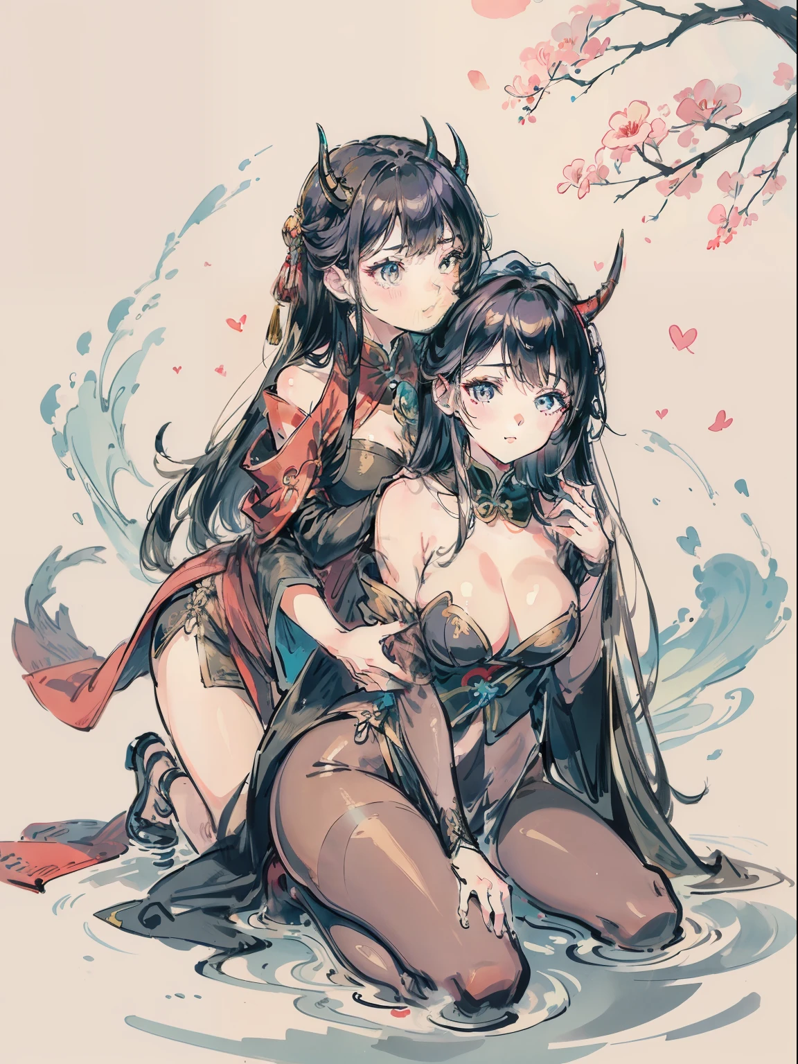 beautiful anime girl crouching, azur lane style, Fanart Meilleure ArtStation, small curvaceous , 2girls,Witch with a hat on her head,A witch with dragon horns on her head, Guviz, seductive anime girls, Guweiz in Pixiv ArtStation, black-haired mage, Guweiz on ArtStation Pixiv, trending on artstation pixiv, zerochan art, author:Shitao, with straw hat, flirty anime witch casting magic, rossdraws 2. 5,Witch in hat and long dress sitting in the water, Extremely detailed Artgerm, by Yang J, trending on artstation pixiv, Guviz, Guweiz in Pixiv ArtStation, Guweiz on ArtStation Pixiv, Fanart Meilleure ArtStation, seductive anime girls, highly detailed exquisite fanart, Guviz-style artwork,Guviz, Guviz-style artwork, Guweiz in Pixiv ArtStation, seductive anime girls, Guweiz on ArtStation Pixiv, Kantai collection style, trending on artstation pixiv, 4K anime wallpaper, style of anime4 K, Fanart Meilleure ArtStation,a drawing,One dressed in a witch costume,Woman in hat and cape, rossdraws sakimimichan, trending on artstation pixiv, rossdraws 2. 5, zerochan art, Kushatt Krenz Key Art Women, beautiful female witch, ,2 girls,lesbian,French kiss,Wet kiss,French kiss,face to face,hugs,cuddle,Close contacts,Fit snugly together,Side Body,Kiss,tongue kissing,Lovers,stroking each other,matching hairstyle,Match poses,desire big breasts,squelch,Body overlap,squishing,Love,Love each other,Matching decoration,Sexy pose,lacepantyhose,Pantyhose wrapped around the hips,Silk clothes wrapped in full leather,tightsuit,Bright colors,Showy expressions,black pantyhoses,White panty hose,ornate garment,Gorgeous hats,Gorgeous hairstyle,Gorgeous background,Magical powers,lady,carismatic,Beautiful girl,Intimate contact,sigh,heav breathing,love heart,inquisitive,mature,mistic,dignified,
