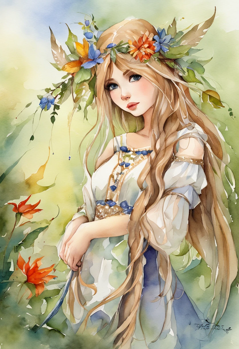 a beautiful elf girl、Fairy feathers、in woods