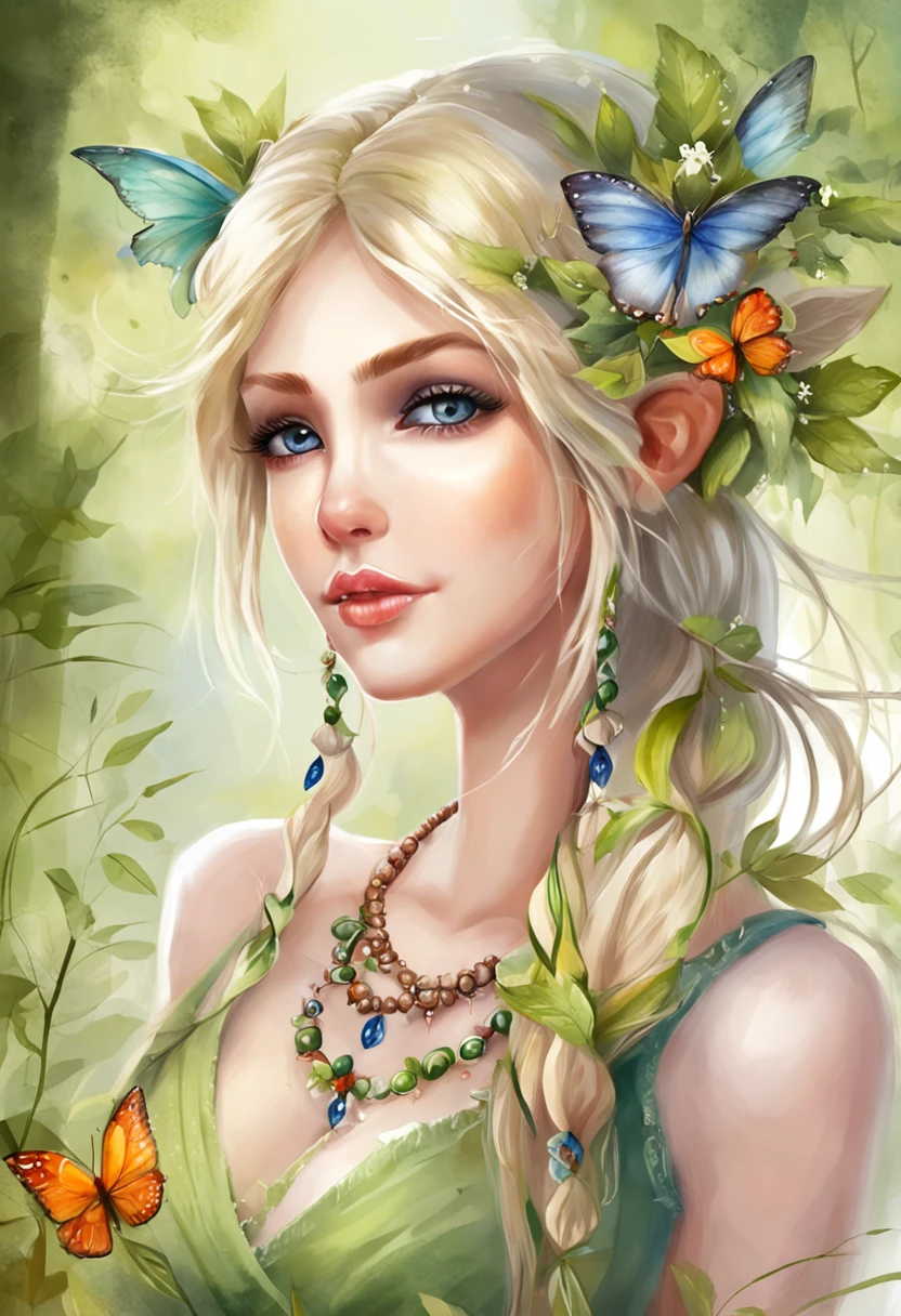 a beautiful elf girl、Fairy feathers、in woods