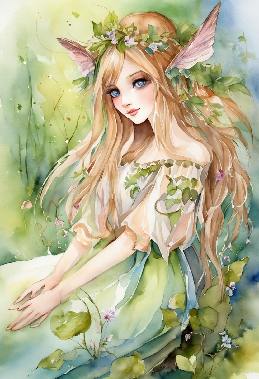 a beautiful elf girl、Fairy feathers、in woods