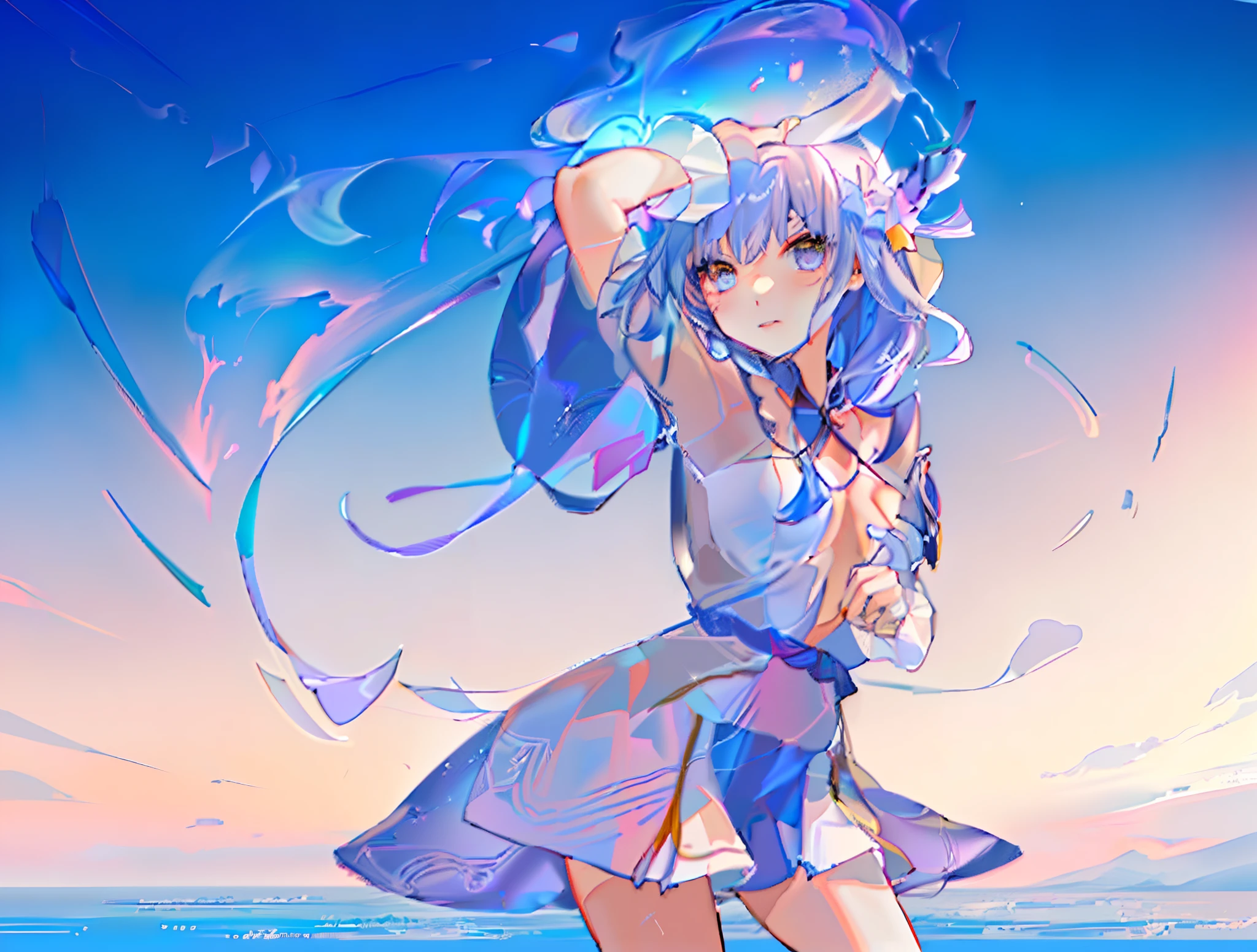 Anime goddess,with hair dishevelled,visual shock,color,high detal