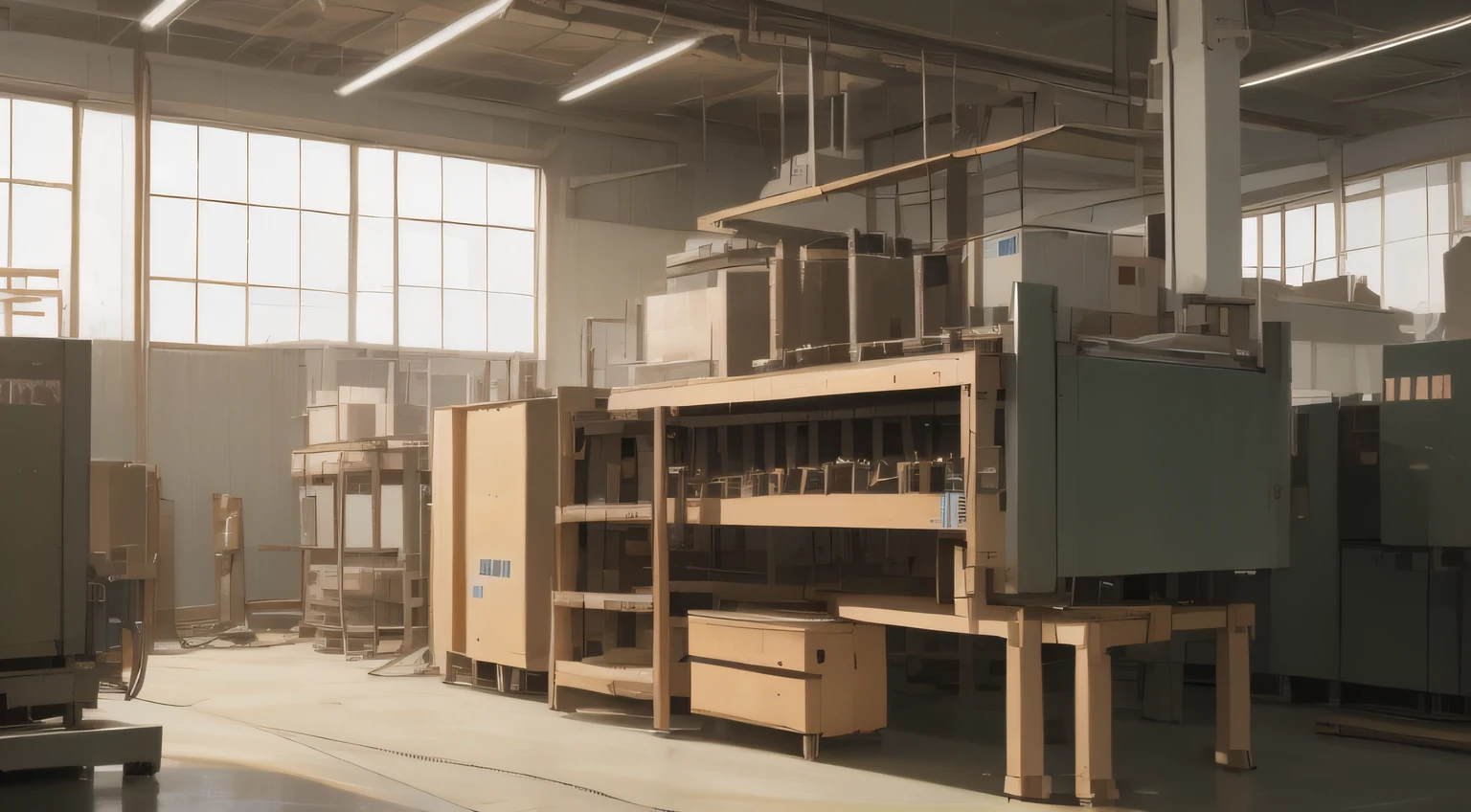 masterpiece、top-quality、Draw in detail、factories、Job site、Lots of tools、makina、Concrete floors、metals、There are a lot of things、
