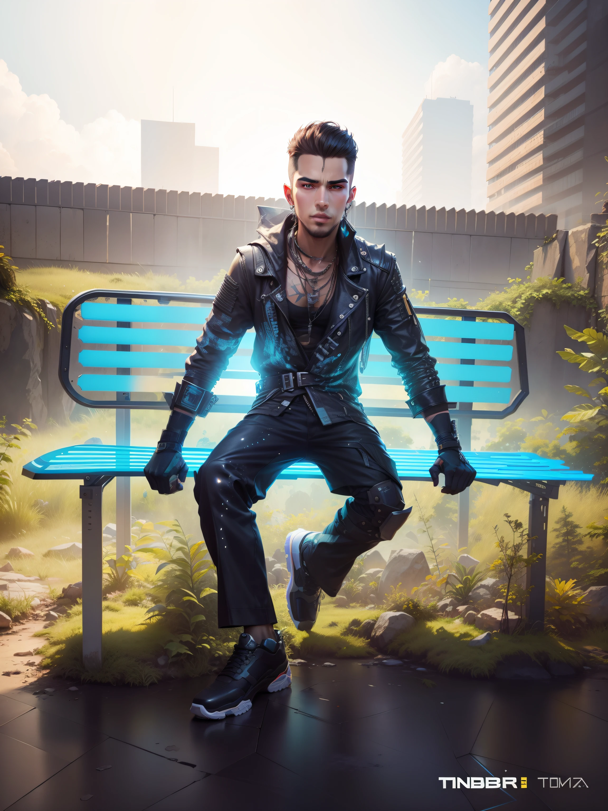 Change background cuberpunk handsome boy , realistic face ,8k , ultra realistic,clothes colour as it is , shiny skin , illustration