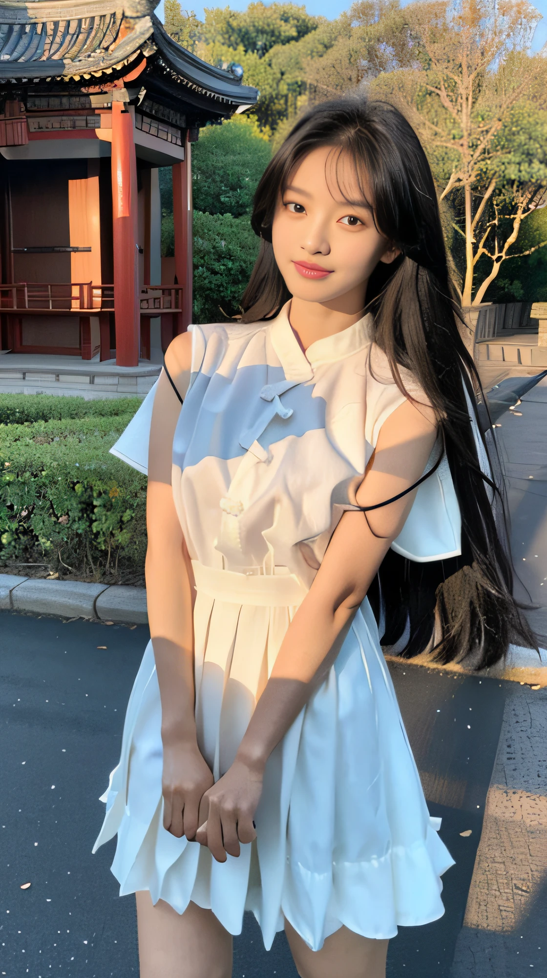 A teenage girl Matulbart, Master quality, Highest quality, Best picture quality, Exaggerated details, Moonlight Goddess 8 year old Asian girl,The expression is shy,a close up of a , Super beautiful girl with(Long hair / Very, Very exaggerated details and tight fit, Round breasts, Hanfu Old Chinese), Slim and high-waist, Silk lace, gorgeous chinese models, sakimichan, sakimi chan, Palace , She drives V Hanf, xintong chen, with acient chinese clothes, trending at cgstation, Realistic young gravure idol, Loli-faced goddess, sakimichan hdri, Miniskirt,blacksilk
