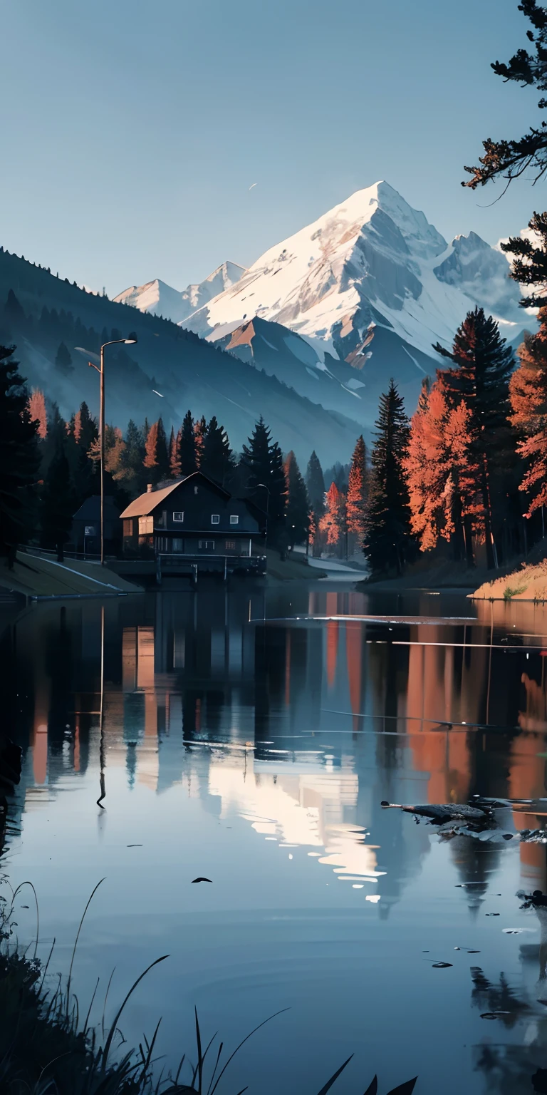 There is a bus stop in the lake,Dark tones,midynight,The dark world,Big Mountain