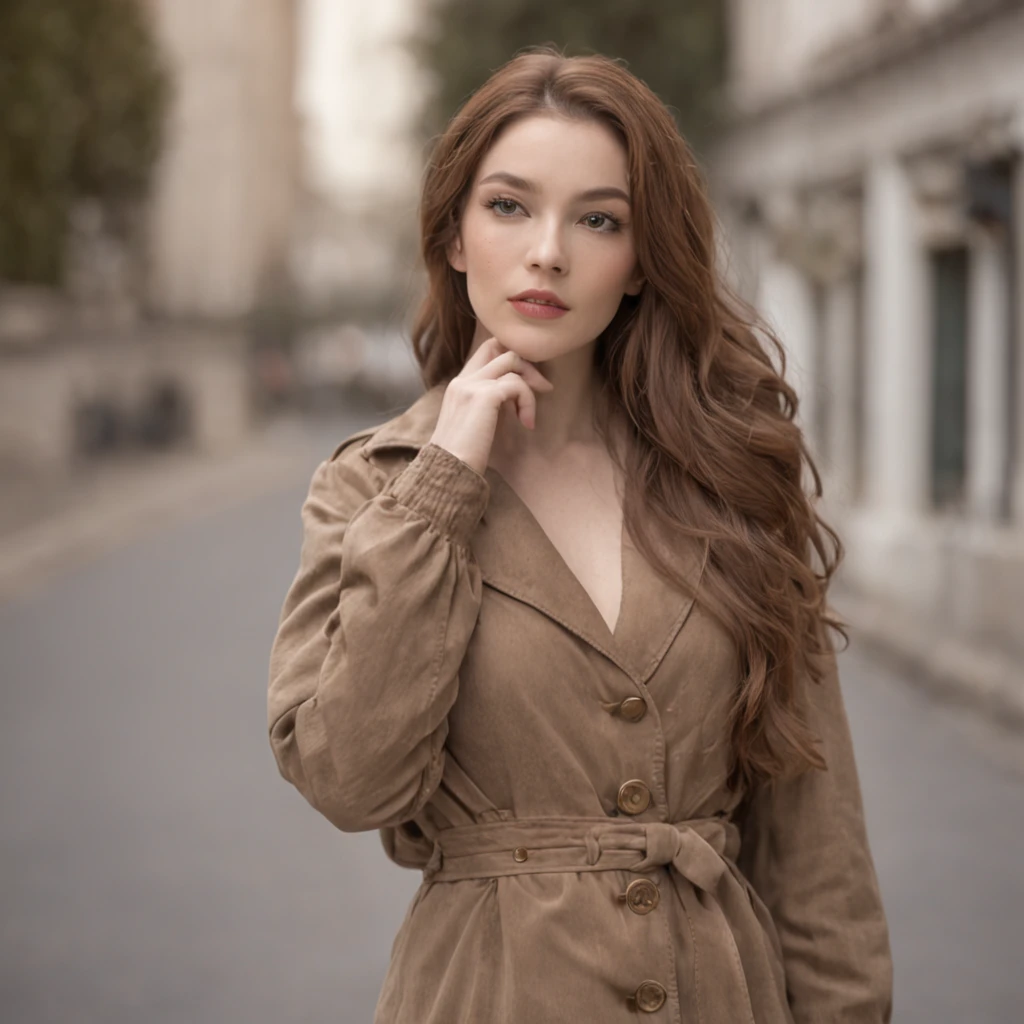 "1 woman in an 80's outfit style walking on a captivating road"