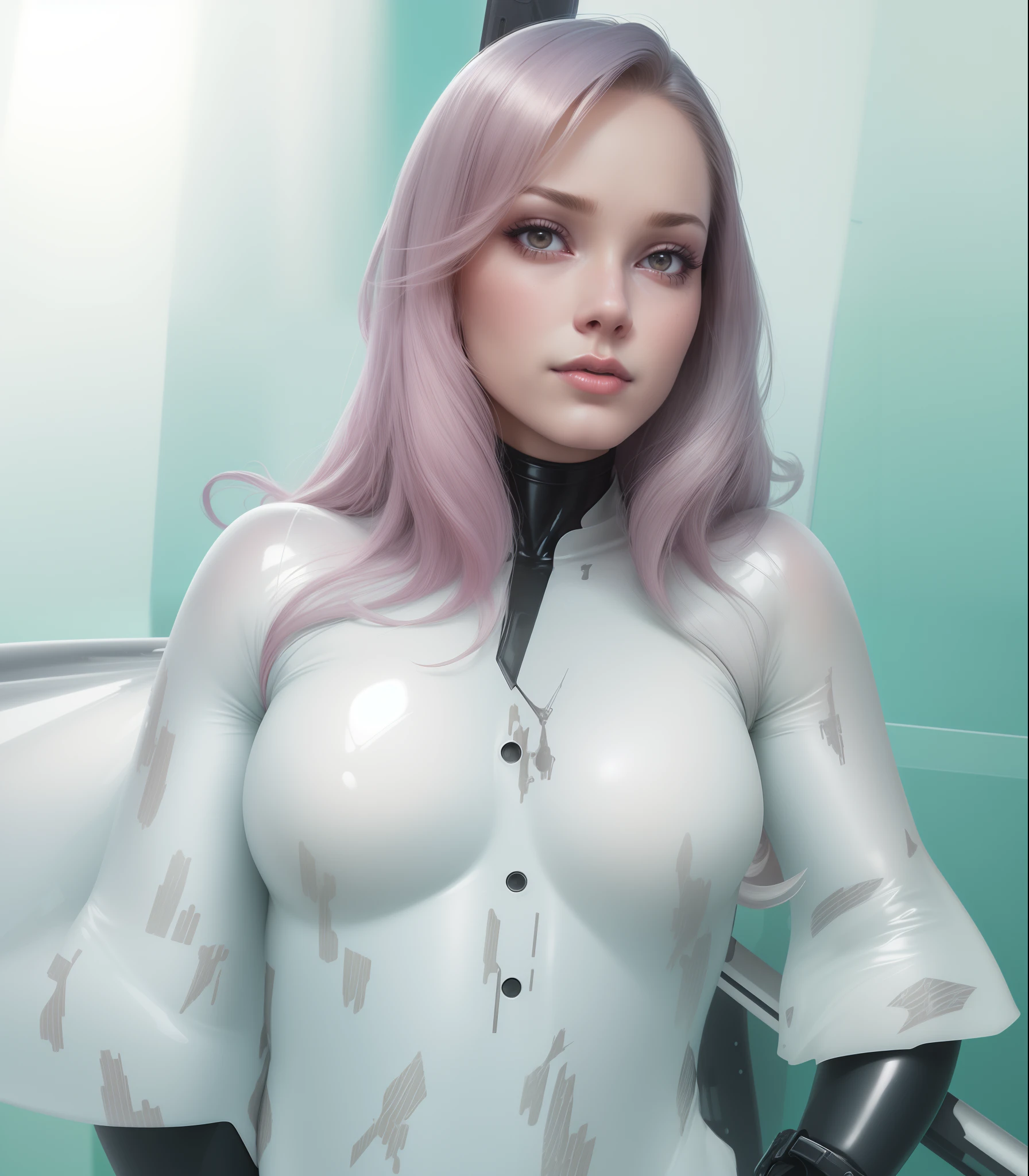 a woman in a latex outfit holding a gun, wearing latex, latex shiny, latex ?????, latex outfits, rubber and latex, futuristic glossy latex suit, latex skin, latex, rubber latex, wlop glossy skin, latex dress, gwen stacy, cutesexyrobutts, realistic shaded perfect body, perfectly shaded body, thicc, tight attire, dominatrix robot