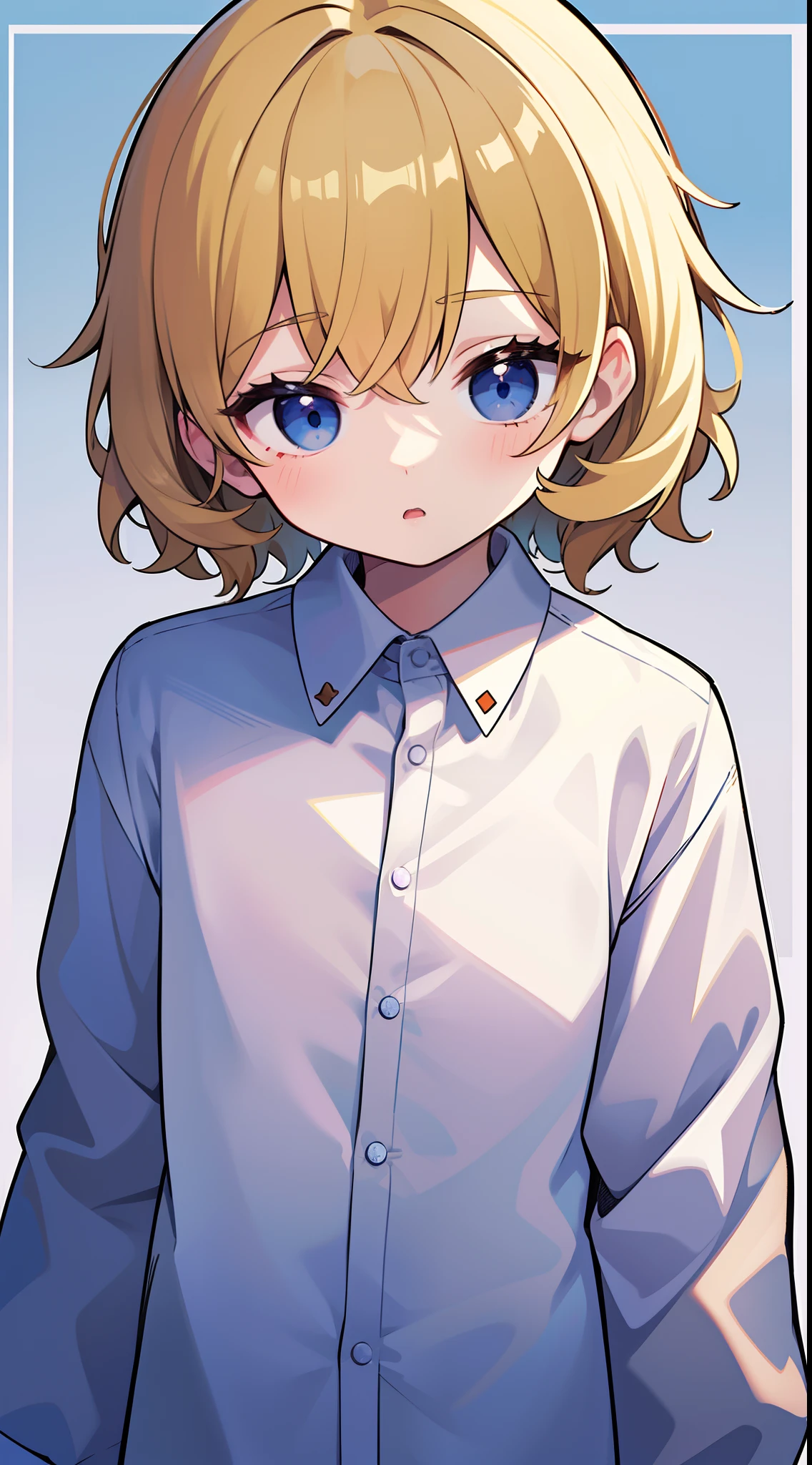 superfine illustration,masutepiece,Animated,1boy,man,Man's,gay,Yaoi,Guy,man,Man's,Short hair,Curly hair,Parted bangs,Blonde hair,Blue eyes,White skin,white  shirt,Handwriting style