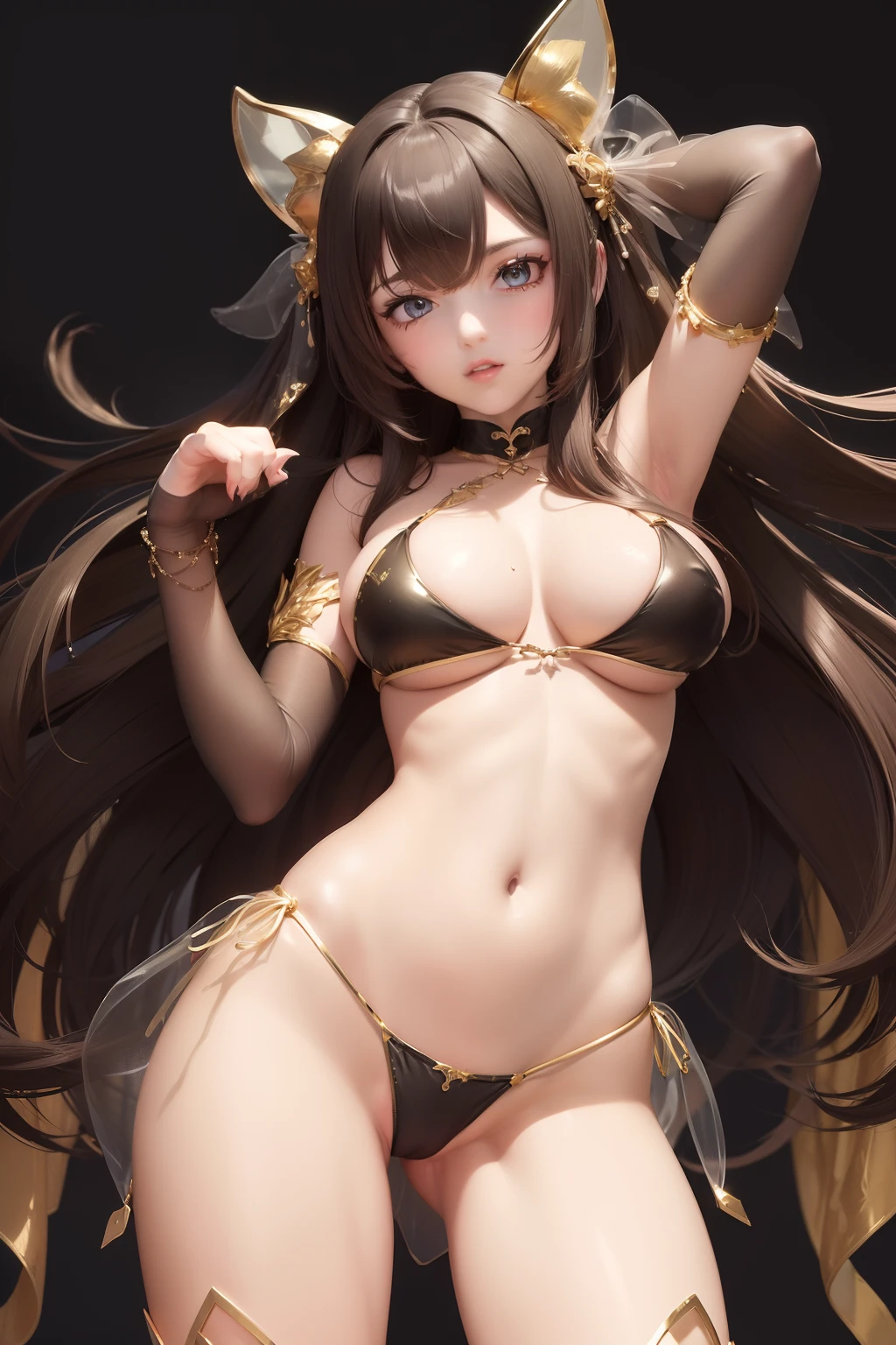 ((Best Quality, 8K, Masterpiece: 1.3)), 1 girl , ("tecweaar":1.3 ),("bikini , transparent pussy":1.3), large breasts , cleavage ,thigh , "elaborate detail, costume" ,(dynamic pose:1.1), wind ,future