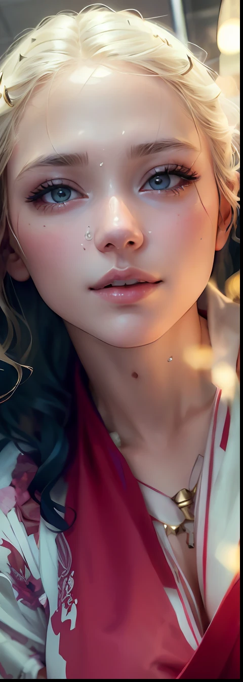 The most beautiful blonde hair in the world、Beautiful bangs、Super long straight hair、Beautiful clear marine blue eyes、Transparent white and wet nightgown、European youth、perfect bodies、ultimate beauty girl、The cutest face in the world、The most beautiful 17-year-old in the world、White shiny skin、Perfect beautiful face、Bright makeup、Thin pink lips、Girl in the shower、1 girl in、Unbuttoned shirt、lipsticks、Colored inner hair、deceptive advertising、{steams}、Viewer Vision、Golden Hour Lighting、comic strip、Bokeh atmosphere perspective、detaileds、Movie Light、intricate-detail、hight resolution、 Detailed features of face design、High Details、Clear focus、SMOOTHNESS、aesthetics、High Details、printed、octane、{{masterpiece}}