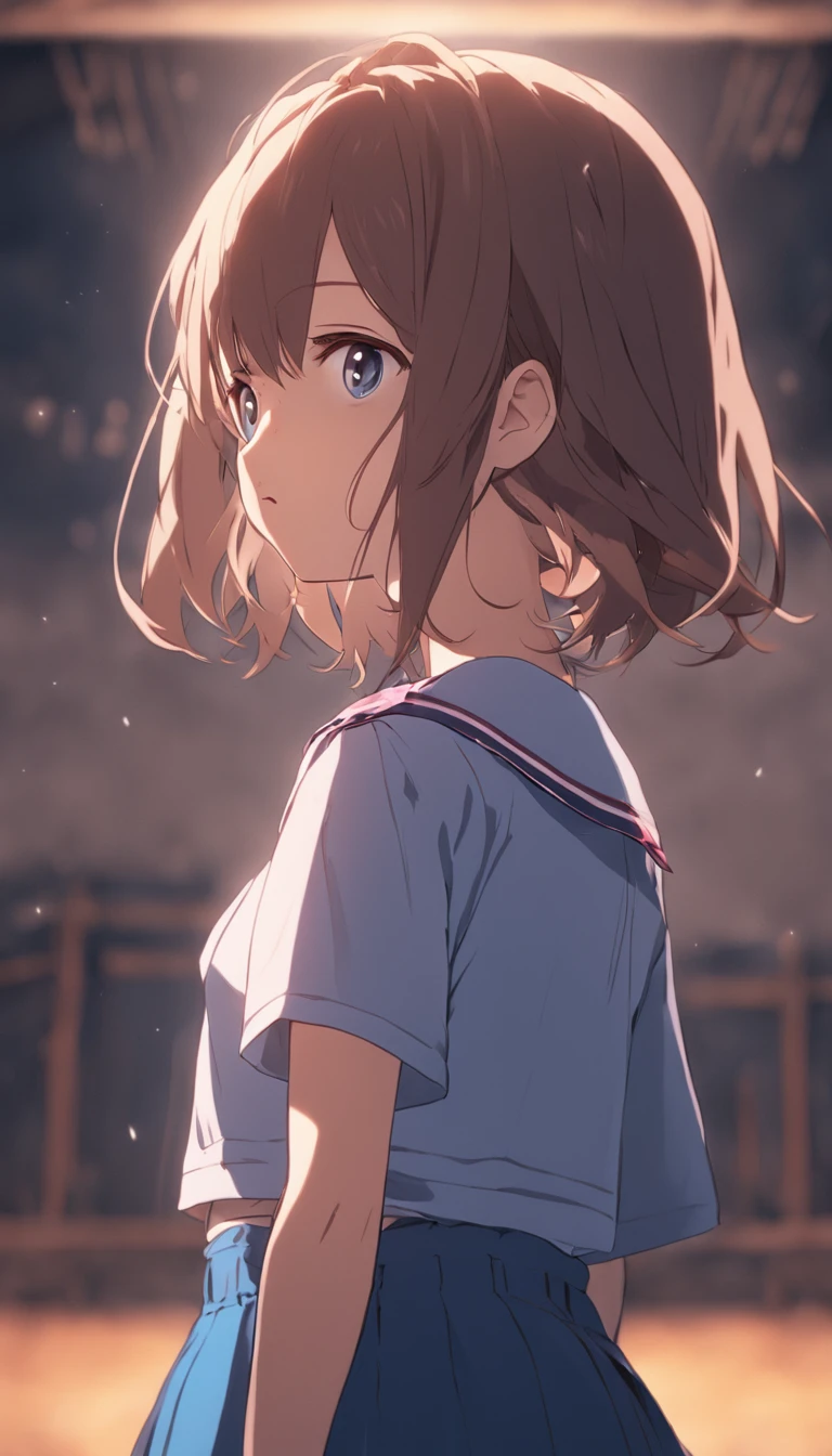 1girl in,Solo,Anime,Animation,Jingdong Animation Style,(Lianggong_haruhi),,Brown eyes, Medium Hair, serafuku, blue sailor collar, Blue skirt,Standing,(arms folded),(Literature Club Room),anguish,Troubled eyebrows,Looking away,masutepiece,Best Quality,Ultra-detailed,hight resolution,hight resolution,extremely details CG,4K,8K,superfine illustration,super detailed skin,Highly detailed,Highly detailed background,Hires,Perfect Anatomy,Beautiful detailed eyes,Perfectly crafted,Cinematic lighting,Dynamic lighting,Anime,Animation