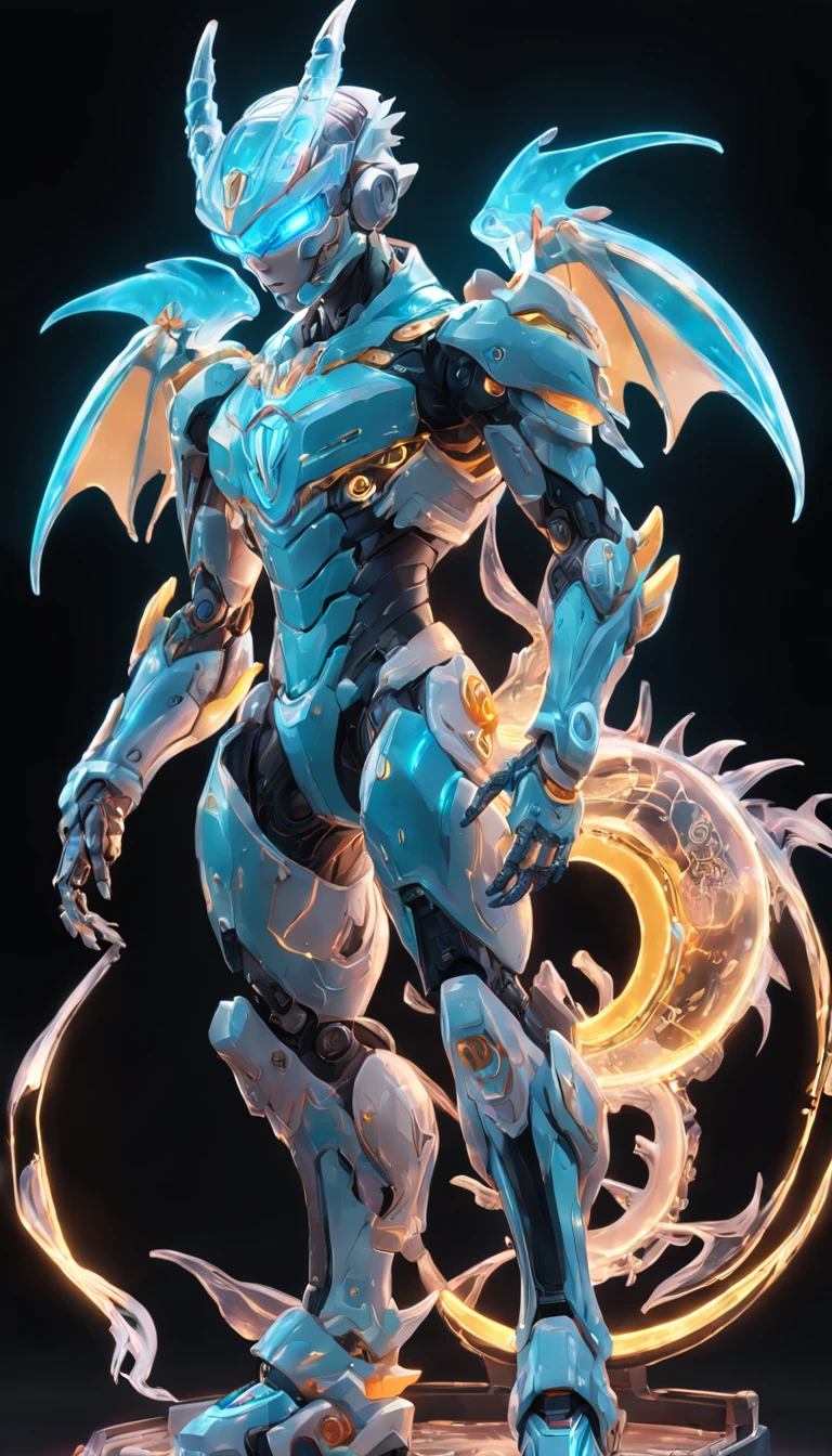 chinesedragon, (Blind box toy style:1.2), (Full body shot) , 1 Transparent Boy,Behind him is a transparent Chinese dragon, Transparent mech, Exquisite helmet:1.2, Luminous goggles:1.2, Cyberpunk, dreamy glow, luminous neon lights, Clean, White background, ( Global illumination, Ray traching, hdr, unreal render,reasonable design, high detal, Masterpiece, Best quality, hyper HD, Cinematic lighting)