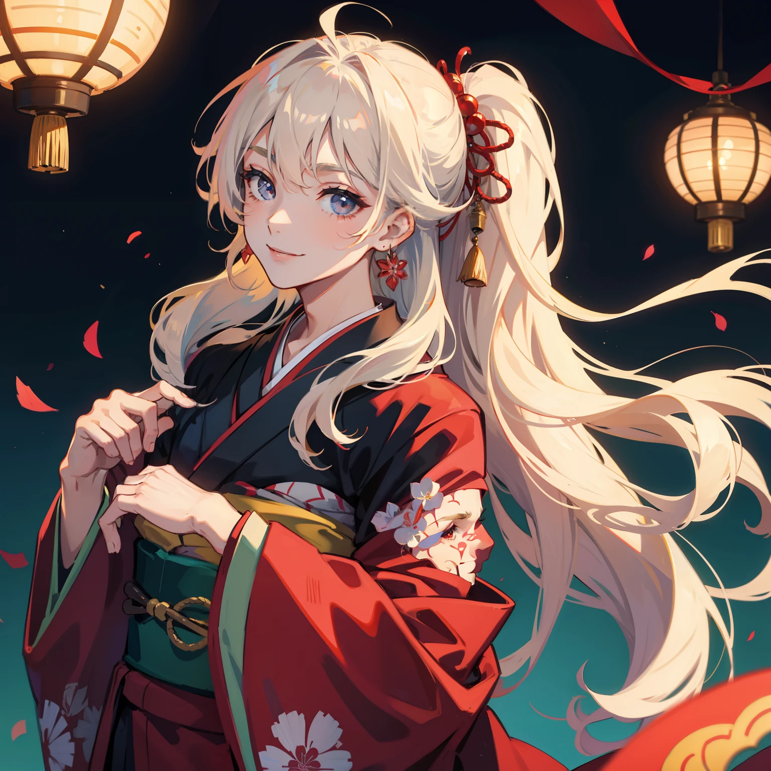 Male, kimono, smile, long hair, hair lift, sexy