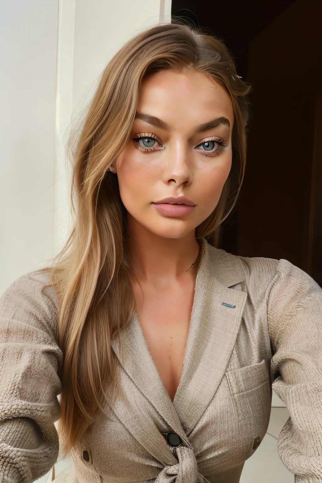 Selfie photo, fashion model 24 years old, Danish queen with eyes like Gigi Hadid and hear like Margot Robbie