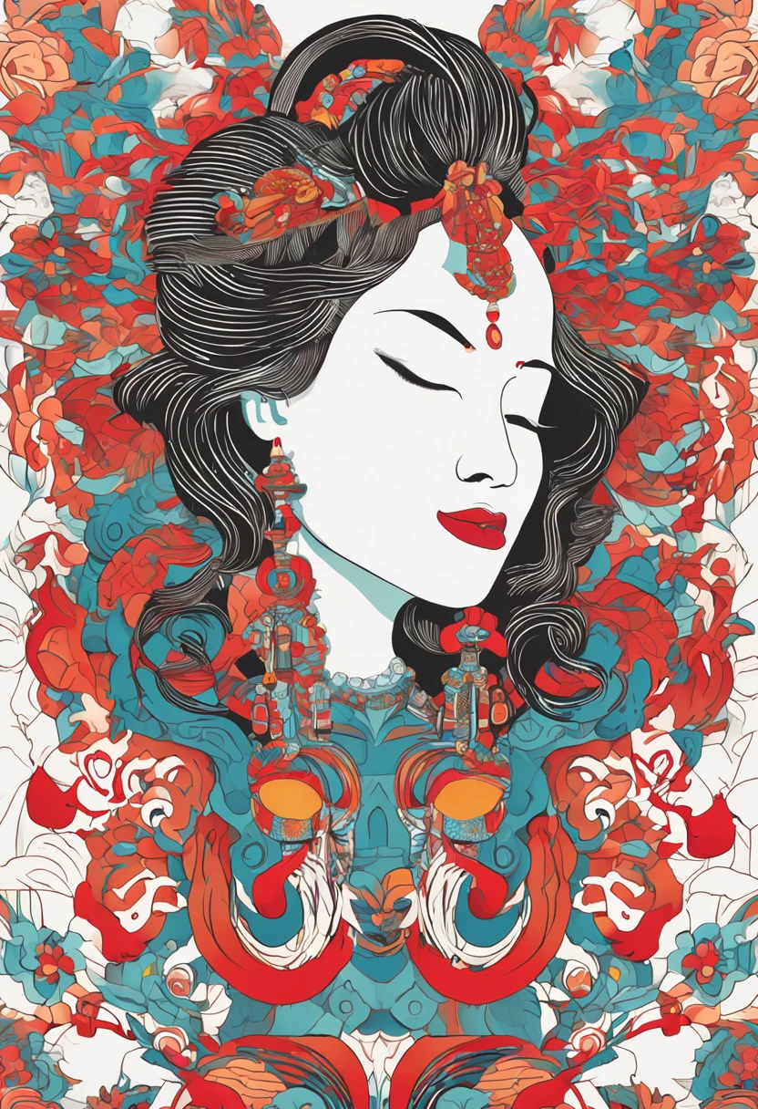 (White background:1.4),(Silhouette of a girl's head, Eyes closed, Colorful long hair, Oriental elements),(Chinese Illustration:1.3,paper art:1.3, Quilted Paper Art:1.2),( Reasonable design, Clear lines, High Sharpness,Best Quality, Very detailed, masutepiece, Movie Light Effects, 4K )
