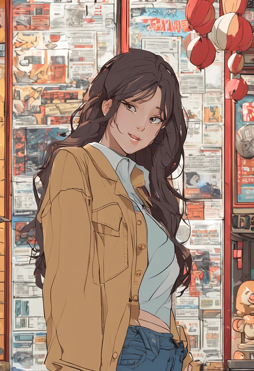 Realistic beauty(Chinese big breasts),Face away from the camera,Full body photo,wearing a denim pants,Cocked buttocks