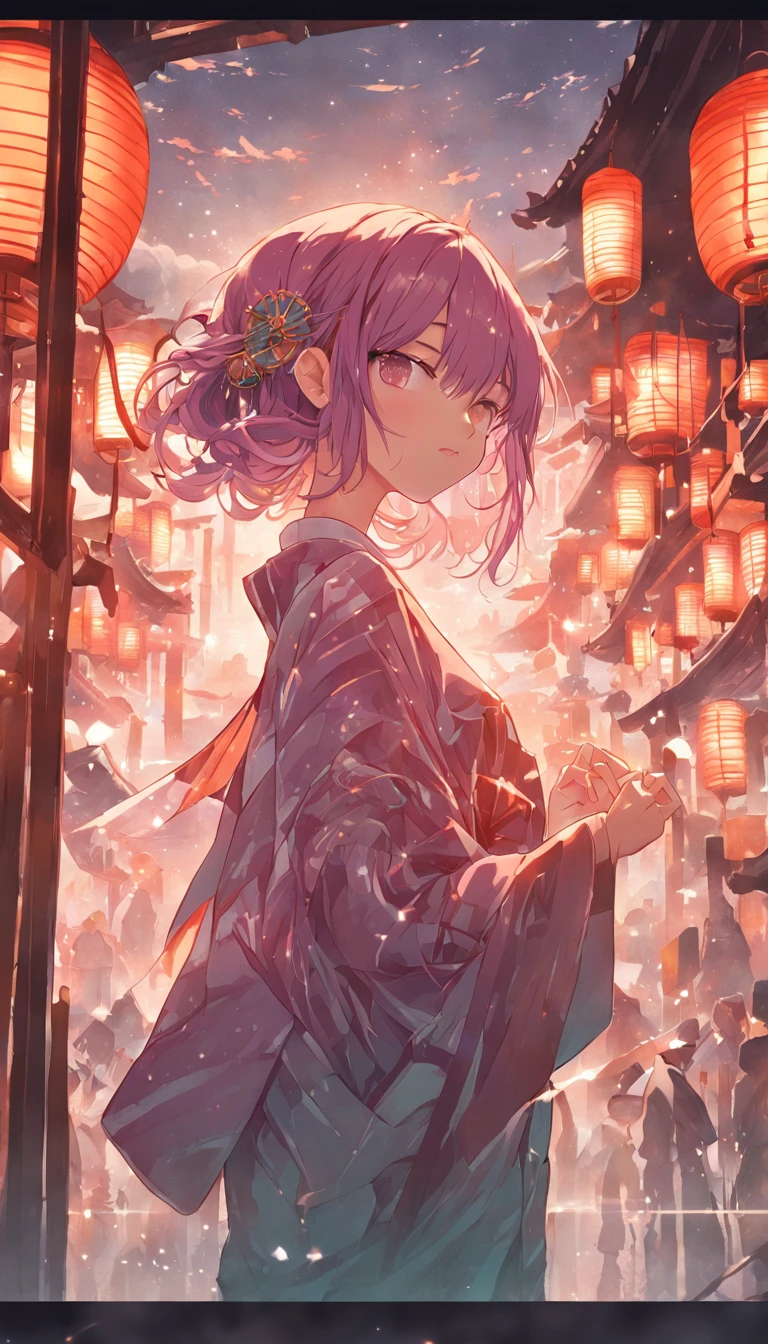 ((Yukata)),eye glass，innocent smiles，ancient city，veranda，wind chime，(1girl in, Solo:1.6),(Best Impact:1.5), (maximalism:1.7),Vivid contrast, (Realistic), hyperrealistic illustrations, hight resolution, ultra-detailliert, absurderes,(Fractal Art:1.3)、Random hairstyle、Random hair color colorful、Iridescent eyes、FULL BODYSHOT、Retro、Precise focus、randome pose、cinema4d、Drama